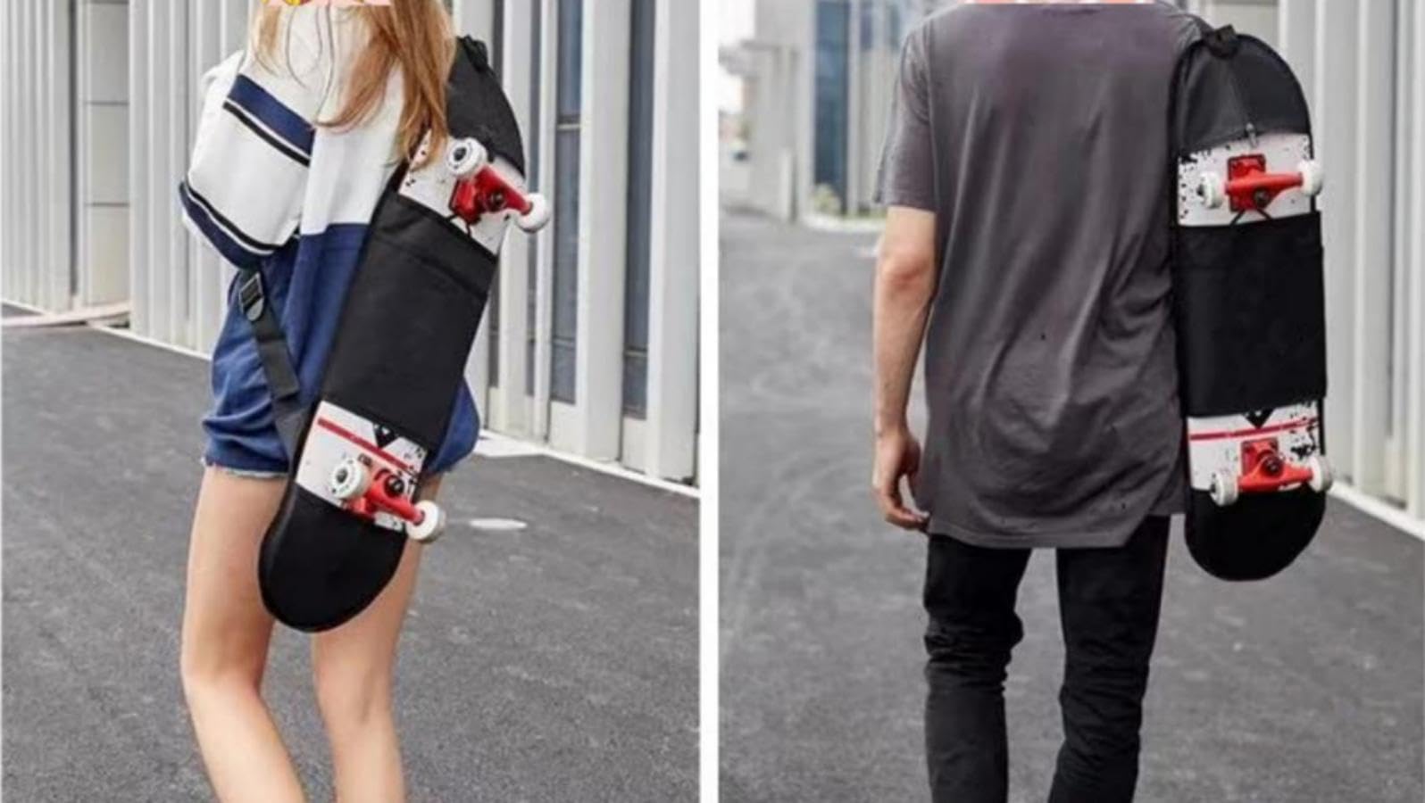 TINAYAUE Black Skateboard Bag Single Shoulder Crossbody Dual-Purpose Wheeled Skateboard Backpack Portable Foldable Skateboard Case With Adjustable Strap Thicken Longboard Carry Travel Backpack