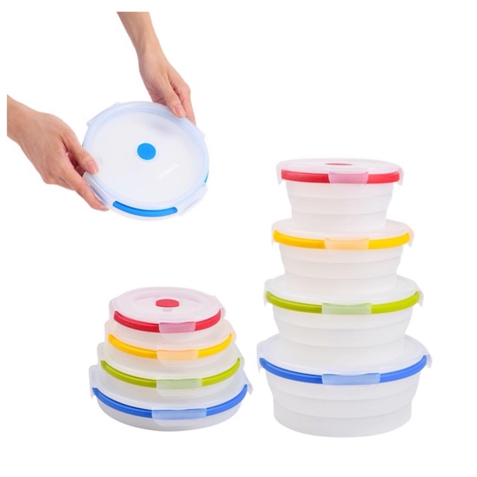 ECOBERI Collapsible Food Storage Containers with Airtight Lids, BPA-Free Silicone, Microwave and Dishwasher Safe, Space Saving, Stackable, Portable, Set of 4