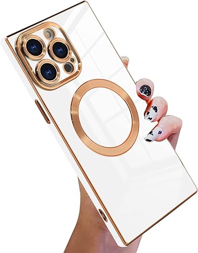 Miniatura 1 de KANGHAR Funda cuadrada para iPhone 14 Pro Max magnética compatible con MagSafe Funda cuadrada de lujo con bonito diseño de chapado, funda cuadrada