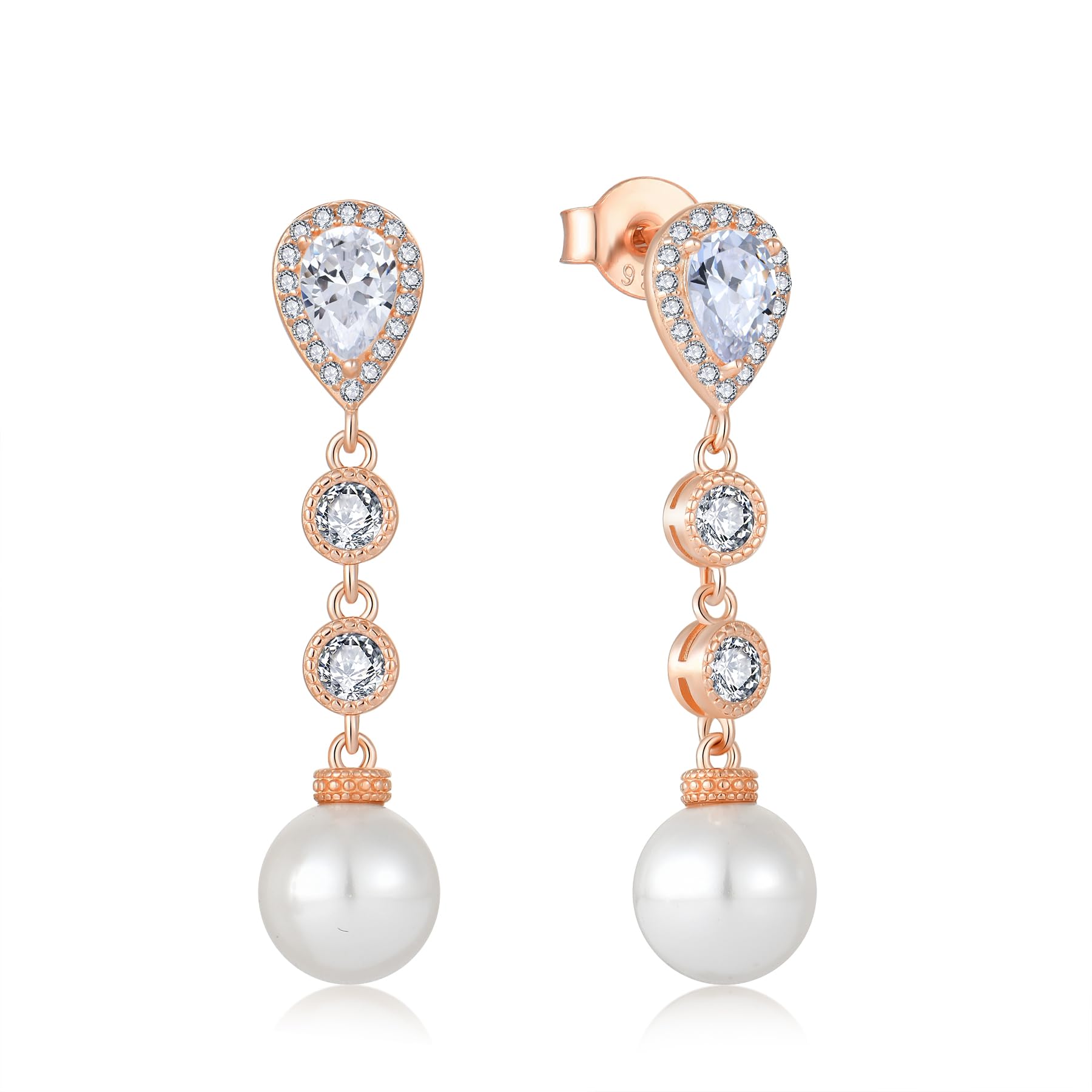 - Women 925 Sterling Silver Pearl Teardrop Leverback/Stud Dangle Drop Earrings with 5A Cubic Zirconia for Her Mom Mother Wife Grandma Jewelry