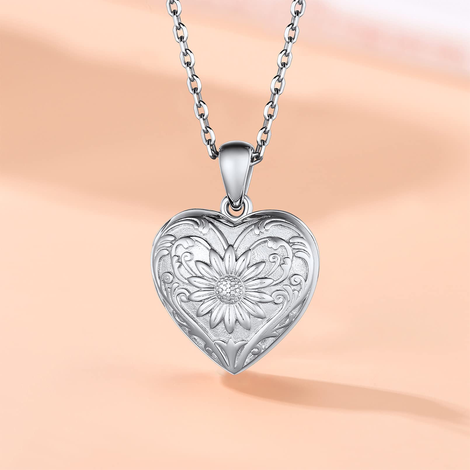 Custom4U Collana S925 Argento Antiallergico 1/2 HD Foto Personalizzato con Nome Fiore Girasole Collana Commemorativo per Mamma Amici Famiglie Oro Placcato 41/46/55 CM