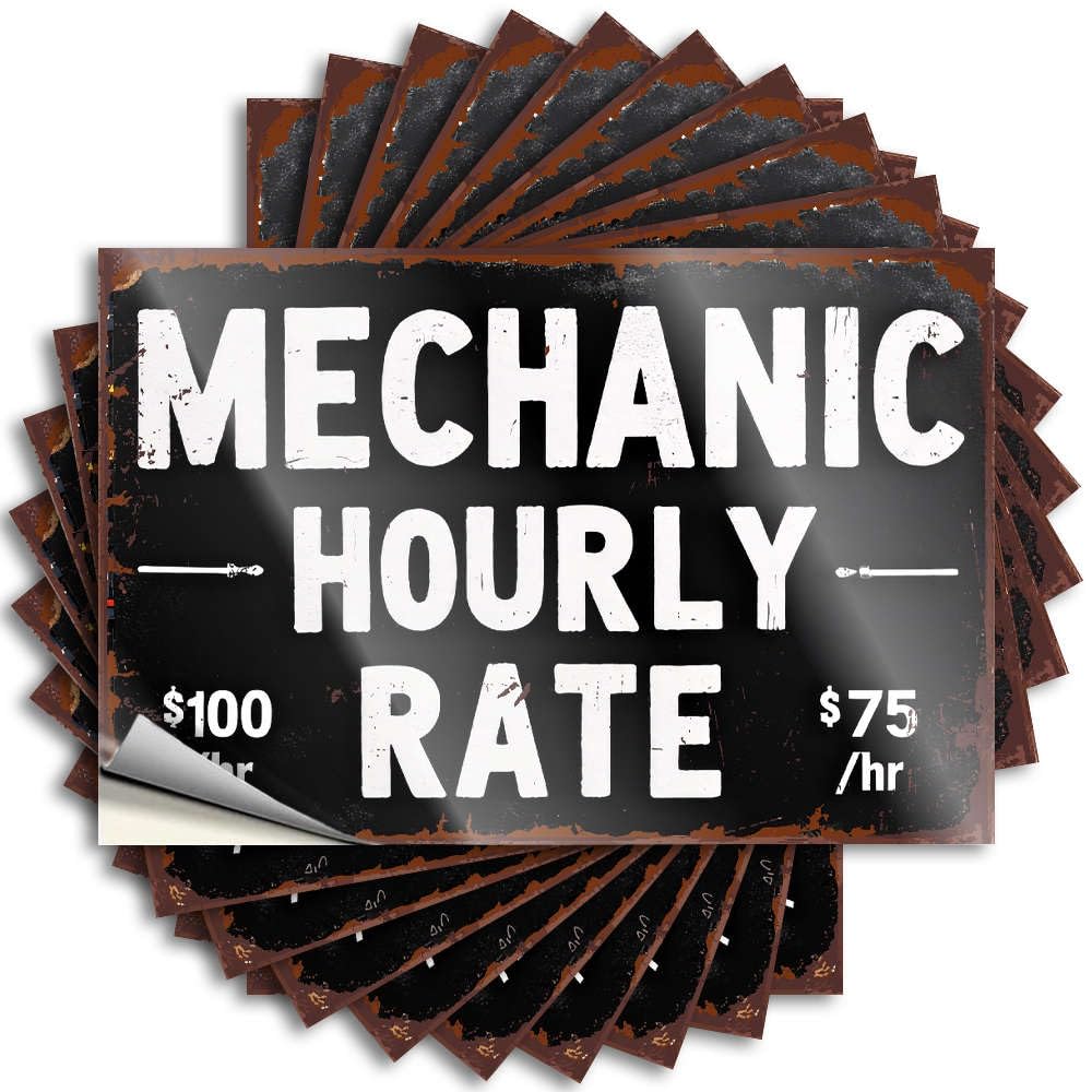 Mancave Stuff for Men Motivational Lettering Sticker - Two Mechanic Hourly Rates. Removable Decal Case Easy Peel for Checkered(6X9CM)