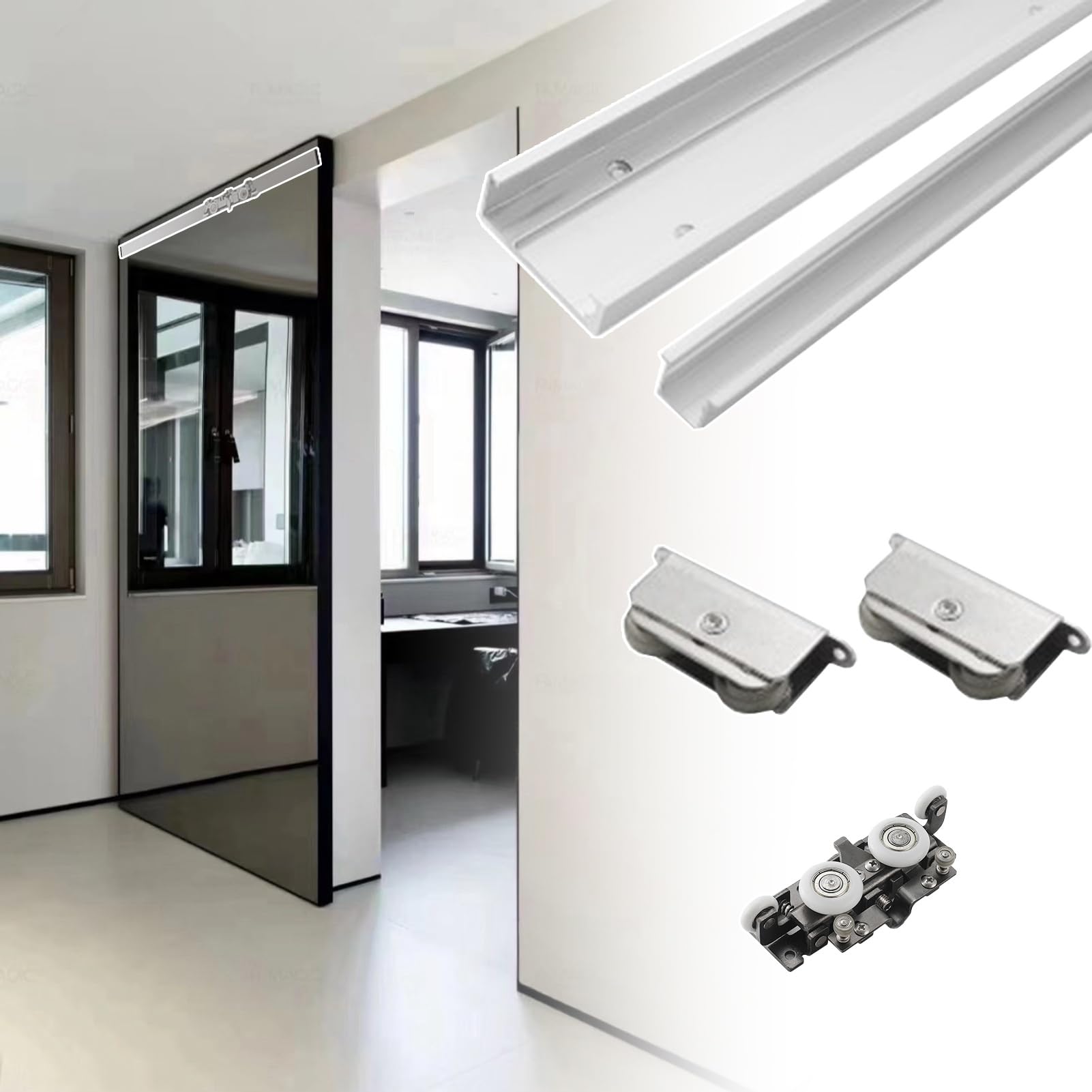 Kit de quincaillerie invisible pour porte coulissante avec mécanisme de fermeture douce pour portes de placard modernes et portes escamotables