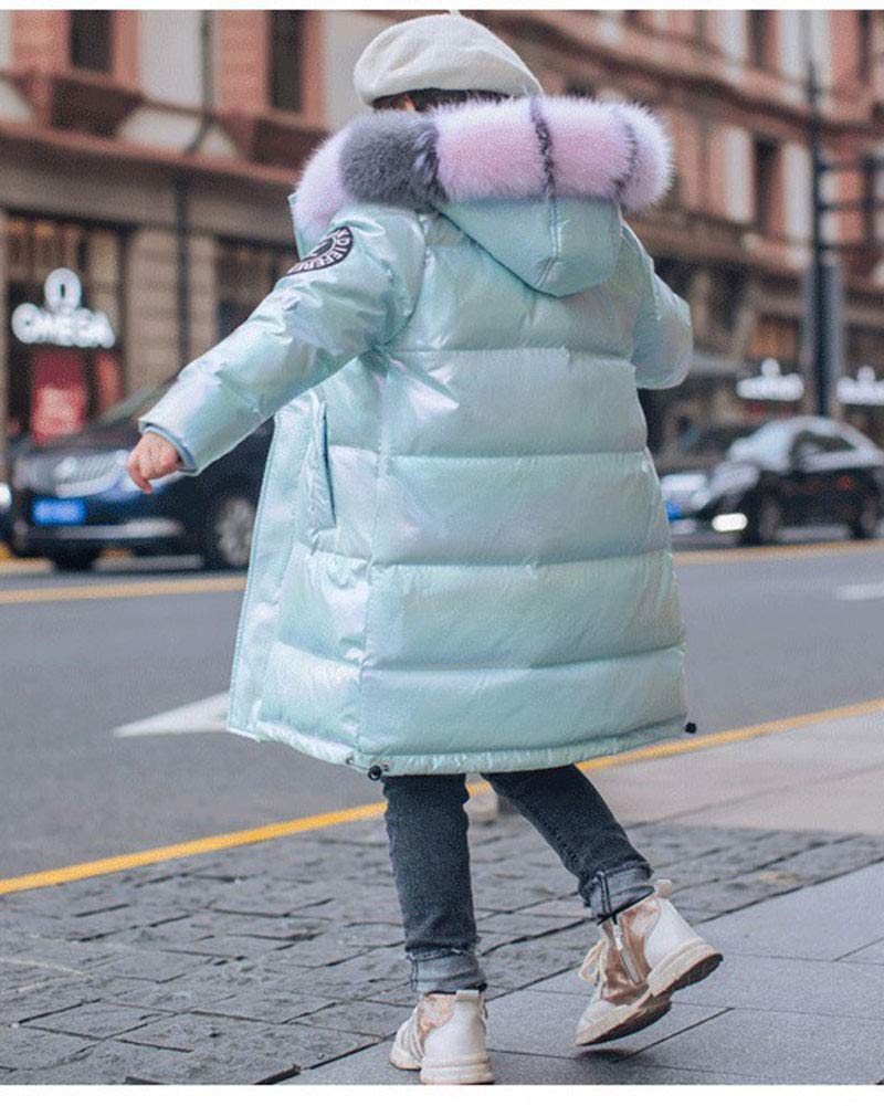 Piumino lungo lucido per Bambina,Piumino imbottito Cappotto trapuntato Casual tintura di Parka in pelliccia sintetica Giacca da neve Giacca a vento Outwear