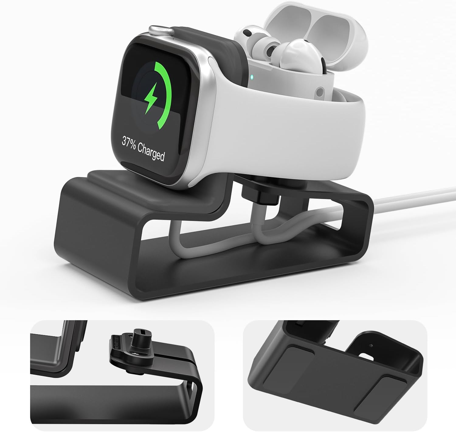 Stand for Apple Watch Charger, 2 in 1 Aluminum Airpod iWatch Charging Stand Dock Holder Compatible with Apple Watch Series 9 8 Ultra2 Ultra SE2 7 6 SE 5 4 3 2 and AirPods 1/2/3/Pro for Nightstand Mode image 2