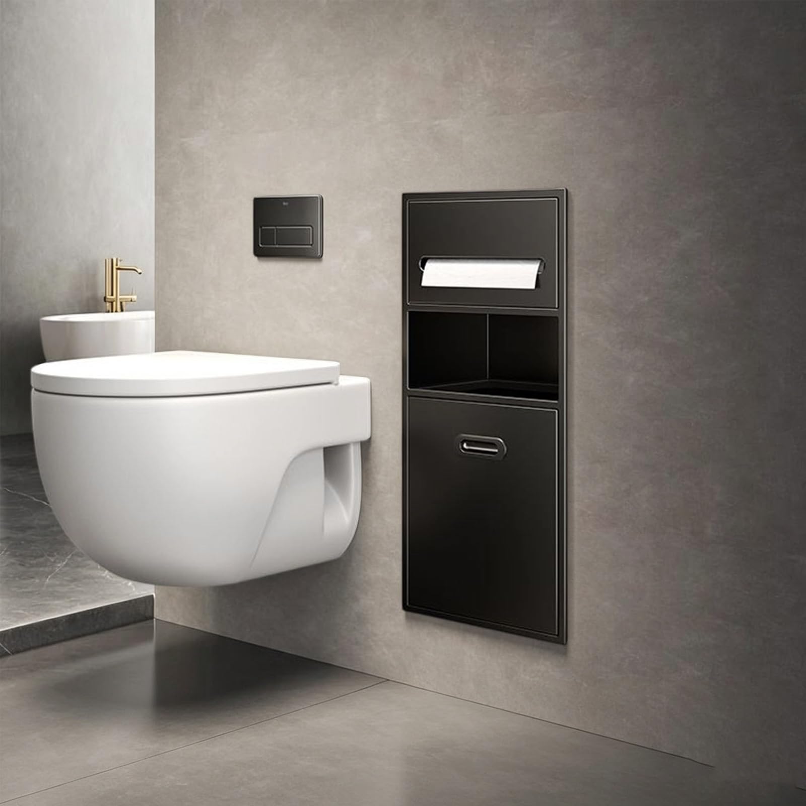 MESCXTY Recessed Bathroom Niche, in-Wall Toilet Paper Holder with Hidden Trash Can, 304 Stainless Steel Built-in Waterproof Organizer Cabinet