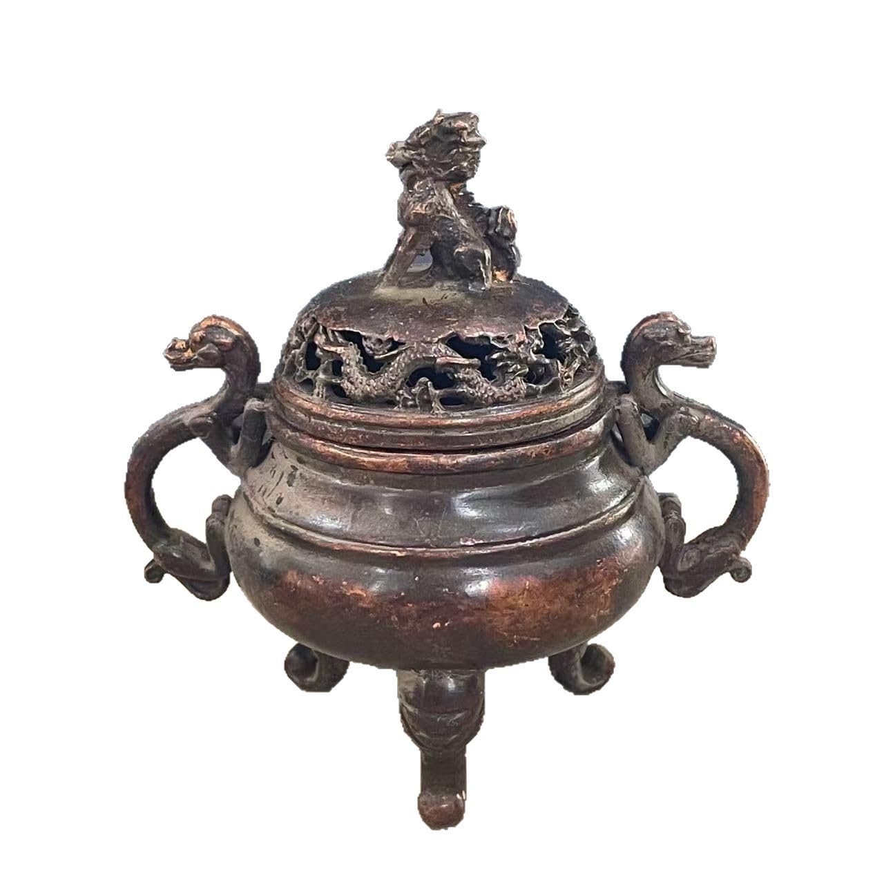 Huolimxun Copper Double Dragon And Lion Incense Burner
