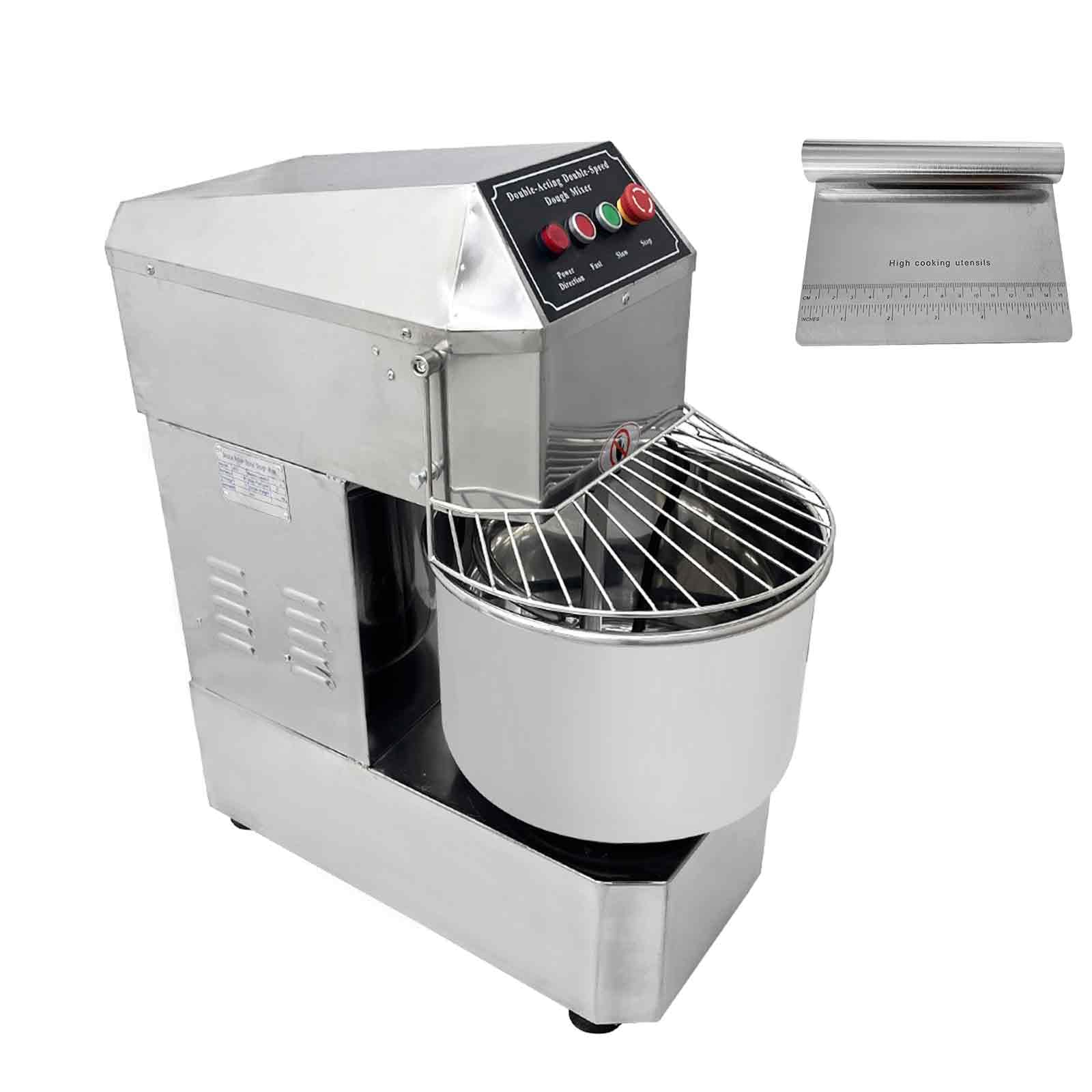 BEILOCKERY 110V Dual-Speed Commercial Stainless Steel Dough Mixer, 20L Capacity with Dual-Motion System (Bowl & Spiral Hook), 1100W Bakery Equipment, Safety Lid Lock & Auto Stop Function