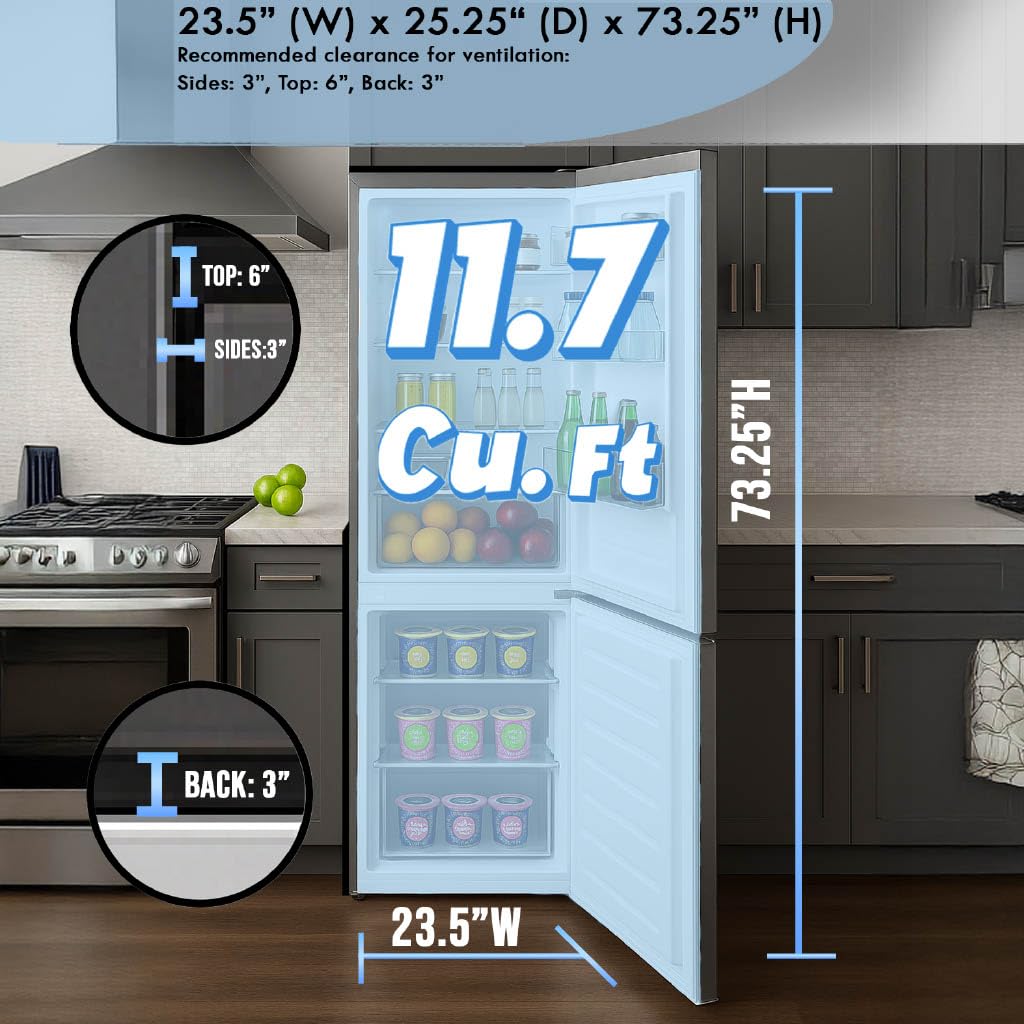 Summit 24" Bottom Freezer Refrigerator, Counter Depth Refrigerator- Freezer, Energy Star, Stainless Steel - FFBF124SS (Right Hand Door)