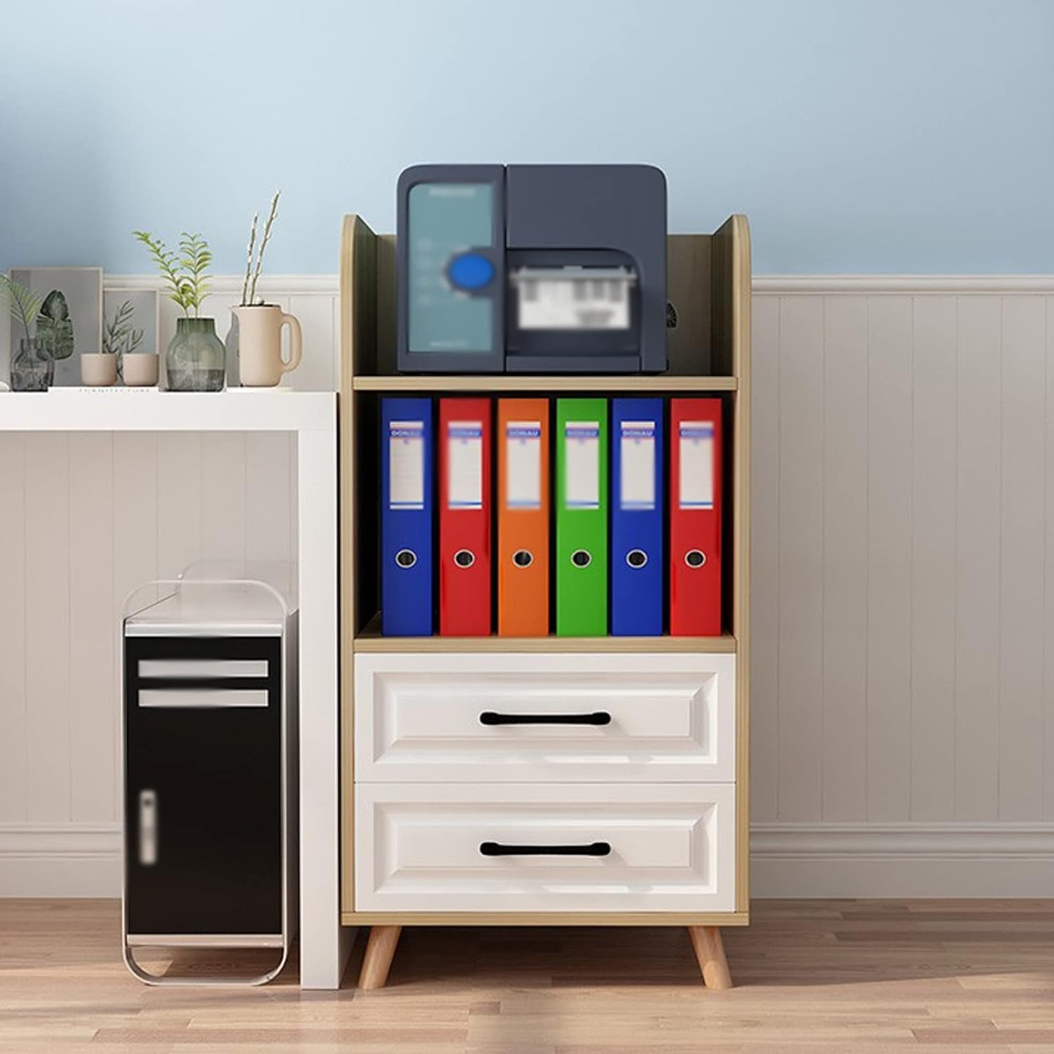Supporto multifunzione per stampante con cassetti per organizzare fax scanner file libri trituratore di carta stampante rack di stoccaggio per ufficio domestico