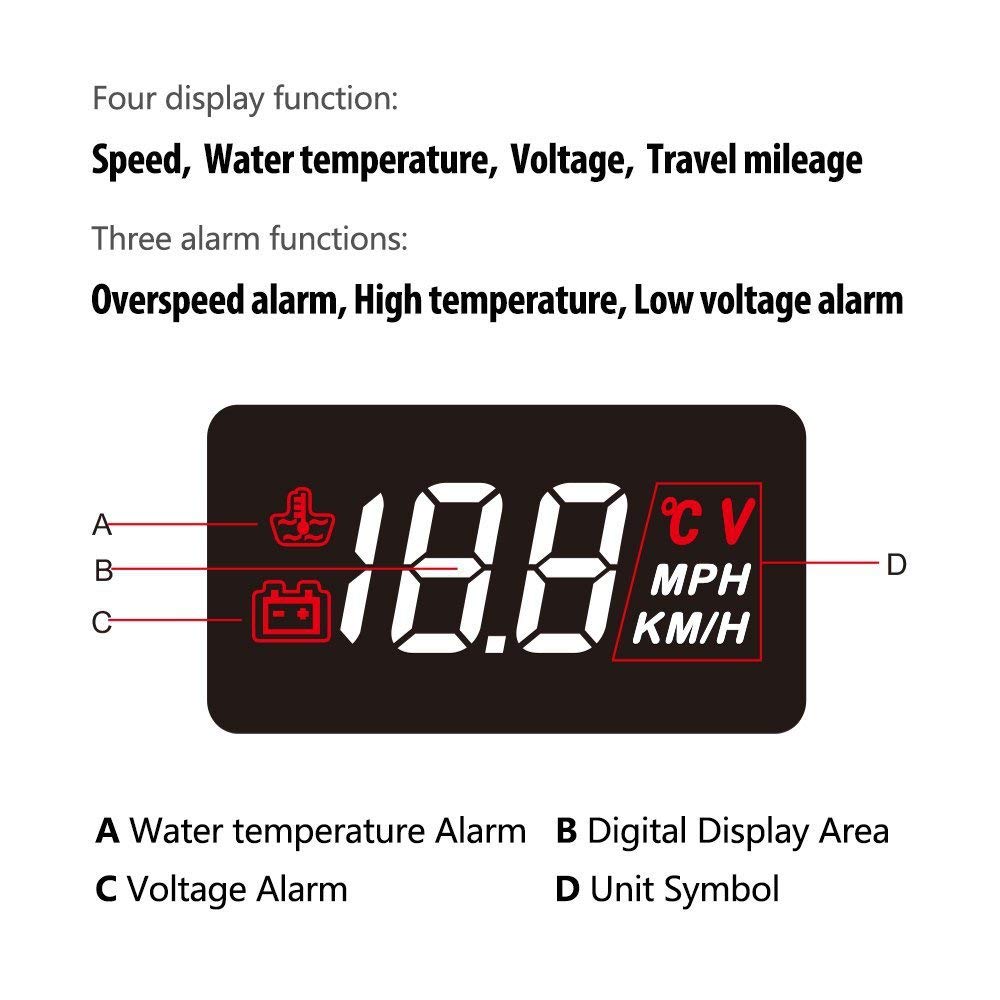 Display per auto HUD, doppia modalità OBD2/GPS, proiettore per parabrezza con velocità, orologio digitale, avviso di velocità eccessiva, misurazione chilometraggio, temperatura dell'acqua