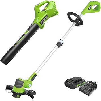 Greenworks STBL24B210 String Trimmer, 12" Blower 2.0Ah Gen 2, Green