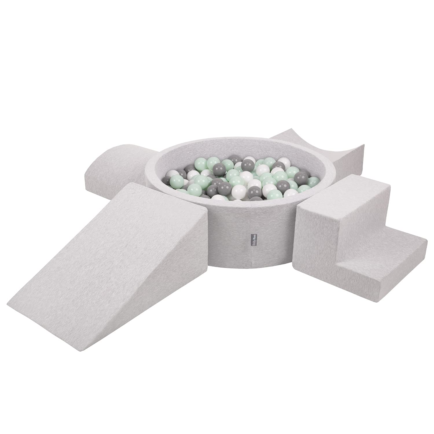 KiddyMoon Area di Gioco in Schiuma con Tondo Piscina di Palline (200 Palline) per Bambini, Grigioch:Bianco/Grigio/Menta