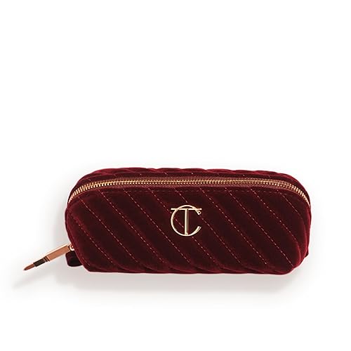 Charlotte Tilbury Travel Makeup Bag of My Dreams - Quilted Velvet Skincare, Fragrance & Cosmetic Organizer with 5 Compartments, Zip Pocket & Top Handle - Iconic Night Crimson Toiletry Bag - Mini