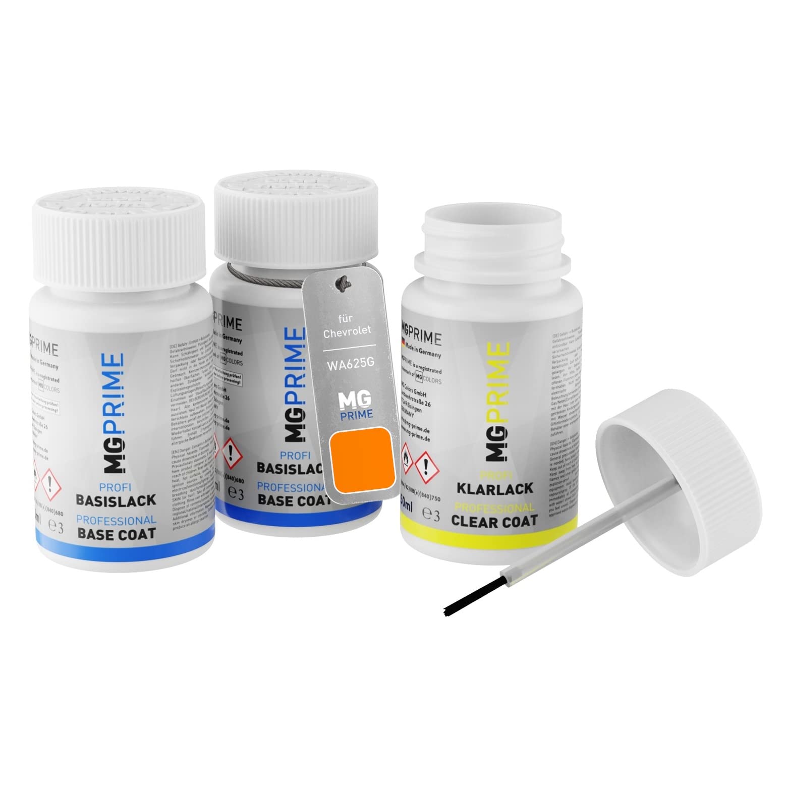 MG PRIME Car paint Touch-up pen set for Chevrolet WA625G Amplify Non Metallic Tintcoat 1 / Amplify Orange Tintcoat undercoat base coat clear coat 50ml each