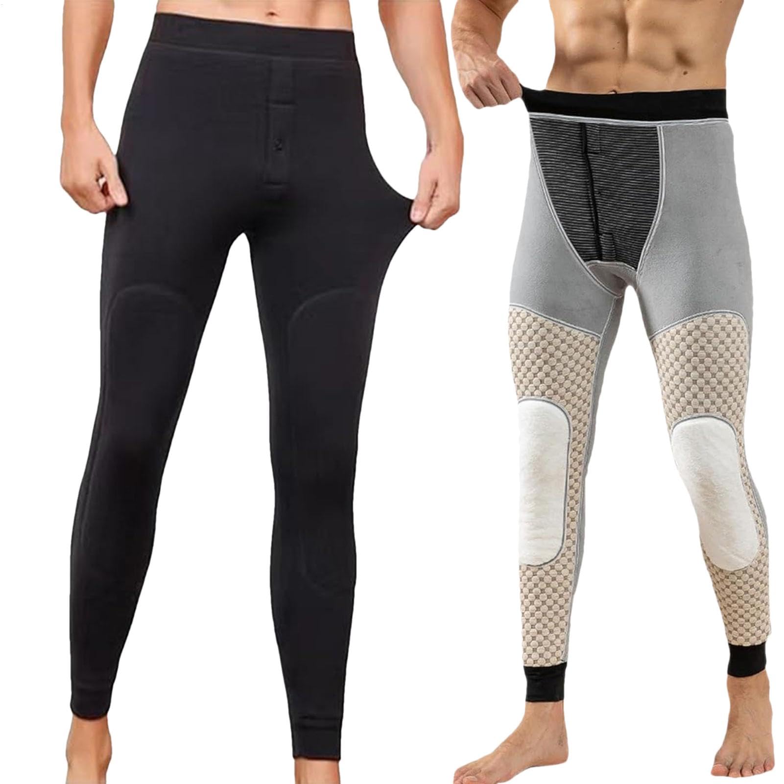 Genérico Collant con fodera in pile, pantaloni termici da uomo, leggings lunghi riscaldati in grafene, leggings caldi, pantaloni spessi, collant a vita alta per l'inverno