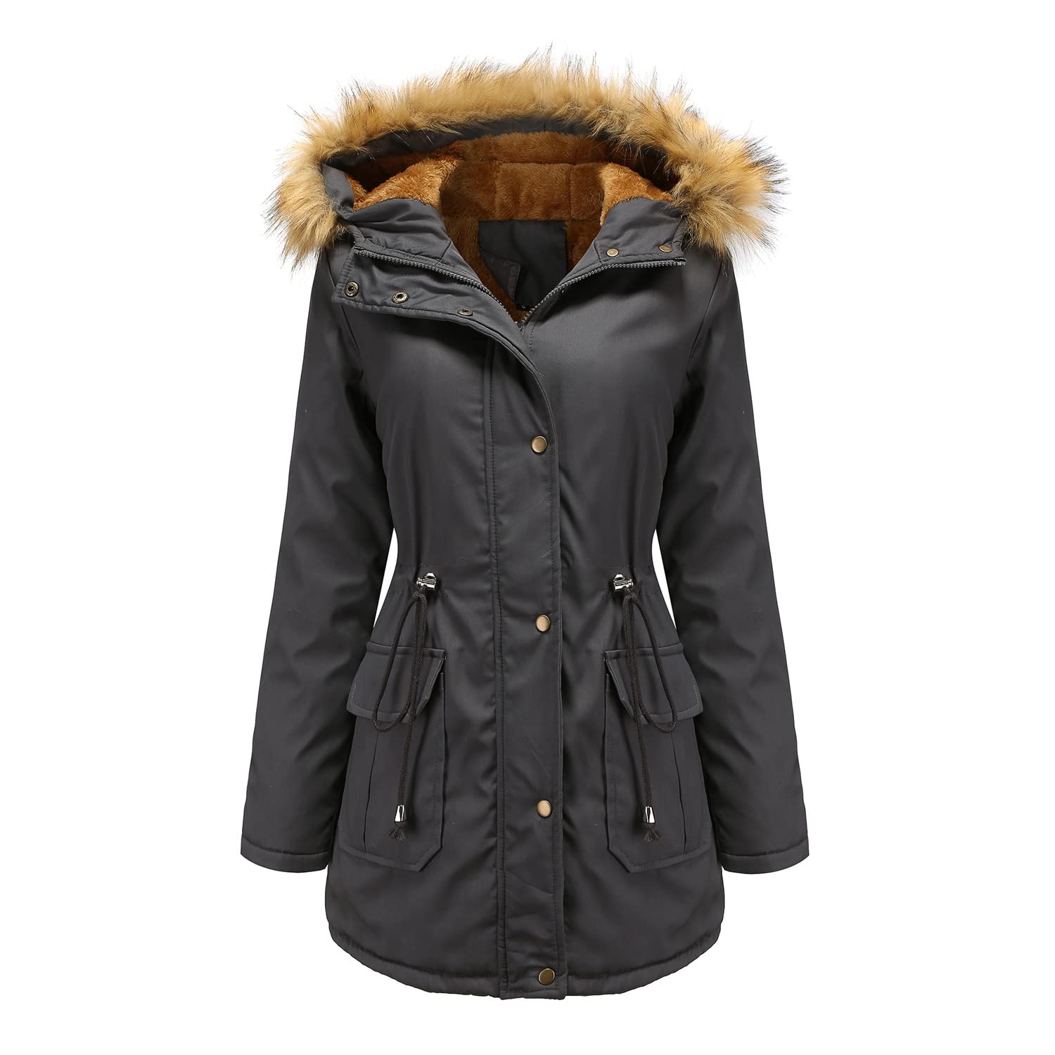 fierre shann Women's Long Velvet Cotton Coat | Winter Hooded Jacket with Fur Collar | Warm Solid Color Commuter Style (MST35)-picture-22