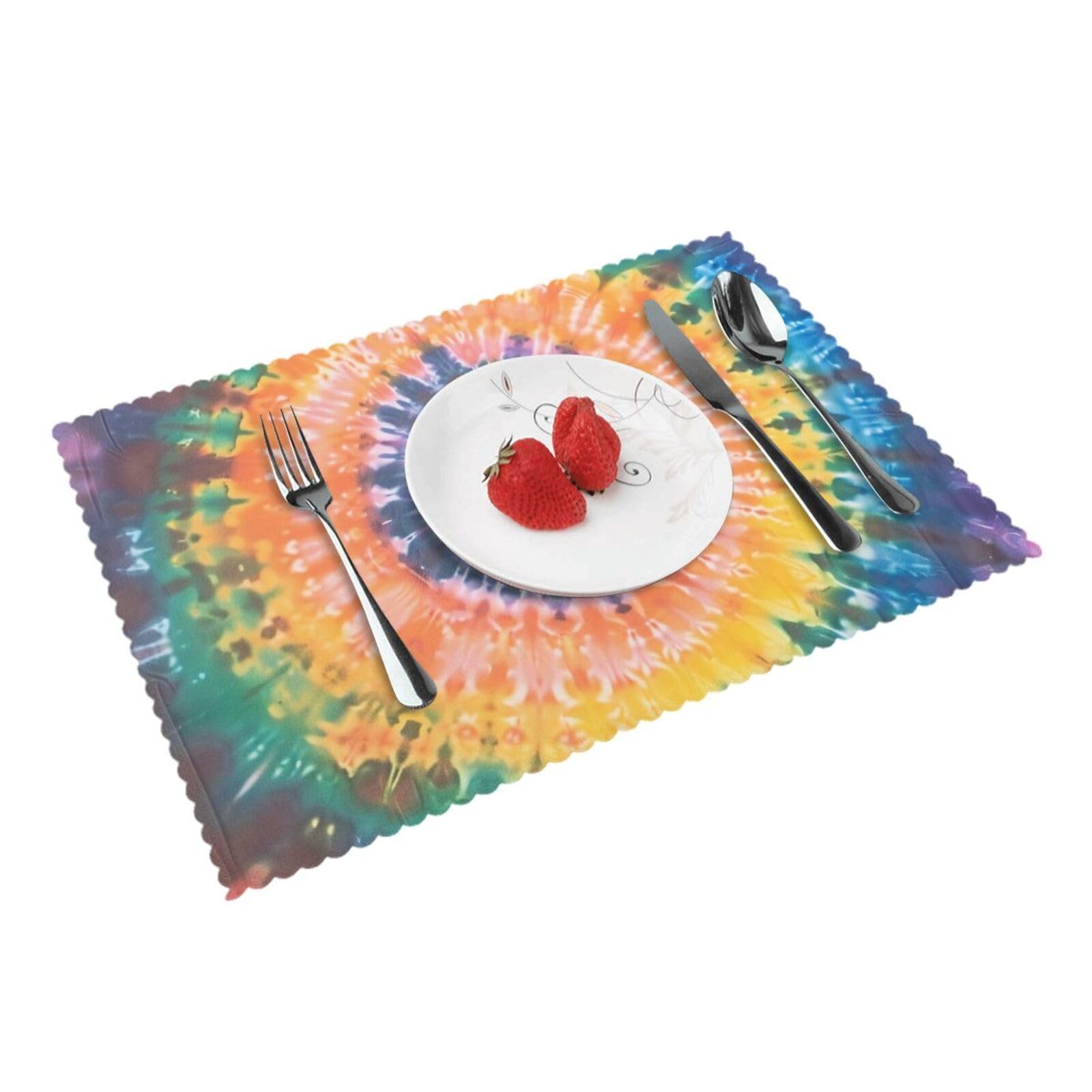 Tie Dye Printed Placemat Heat Resistant Place Mats Set of 4 PCS Washable Kitchen Table Mats, 12x18 Inch