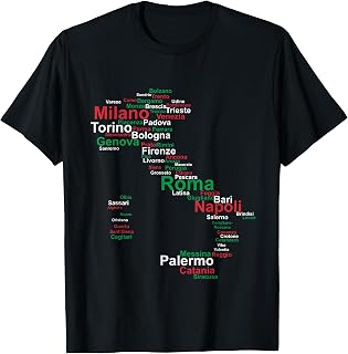 Italy Map Silhouette Flag Towns Cities Rome Travel Europe T-Shirt