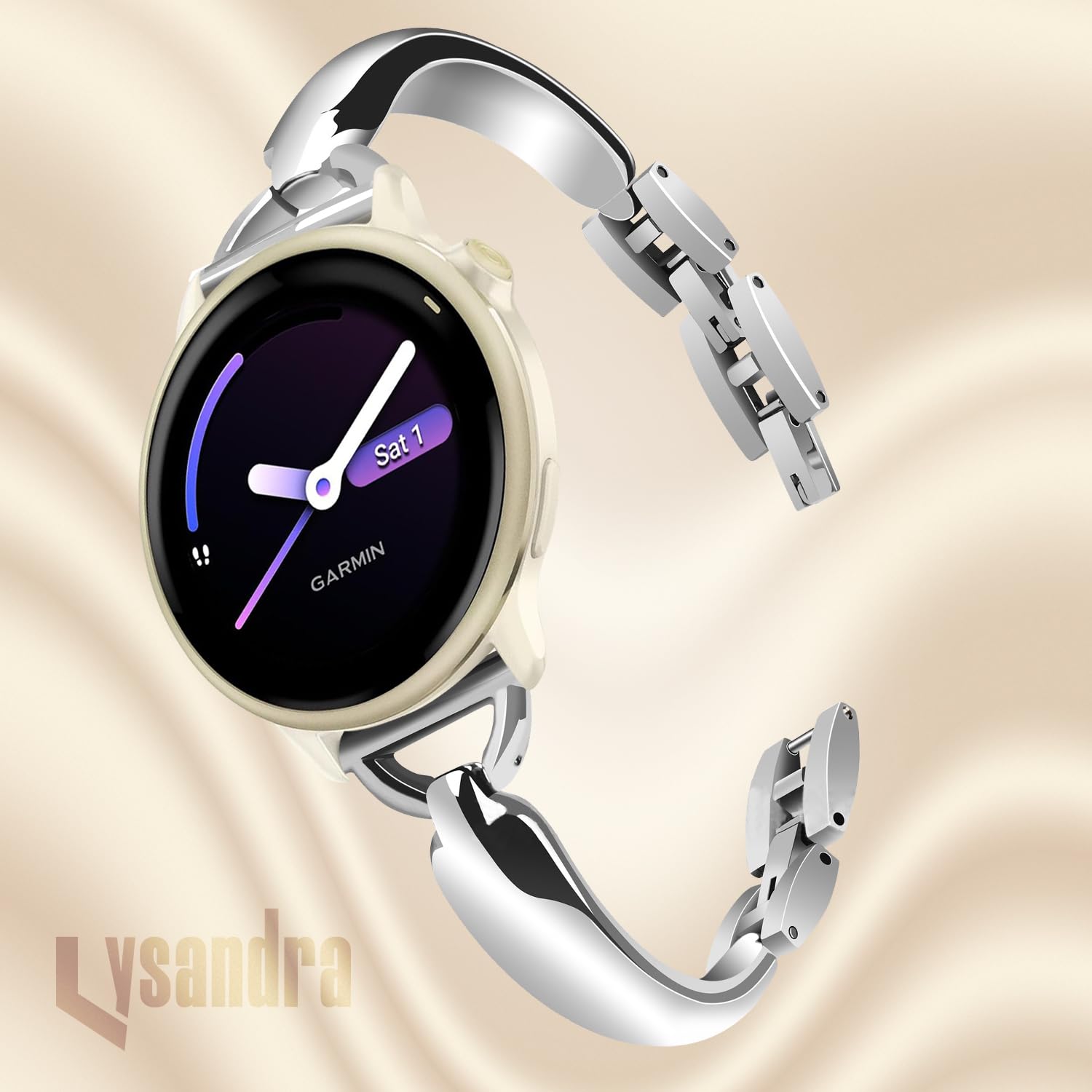 LYSANDRA Kompatybilny z zegarkiem Garmin Vivoactive 6, błyszcząca, fantazyjna bransoletka ze stali nierdzewnej, stylowy zamienny wąski pasek, kompatybilny z zegarkiem Vivoactive 5, Vivoactive 3, dla