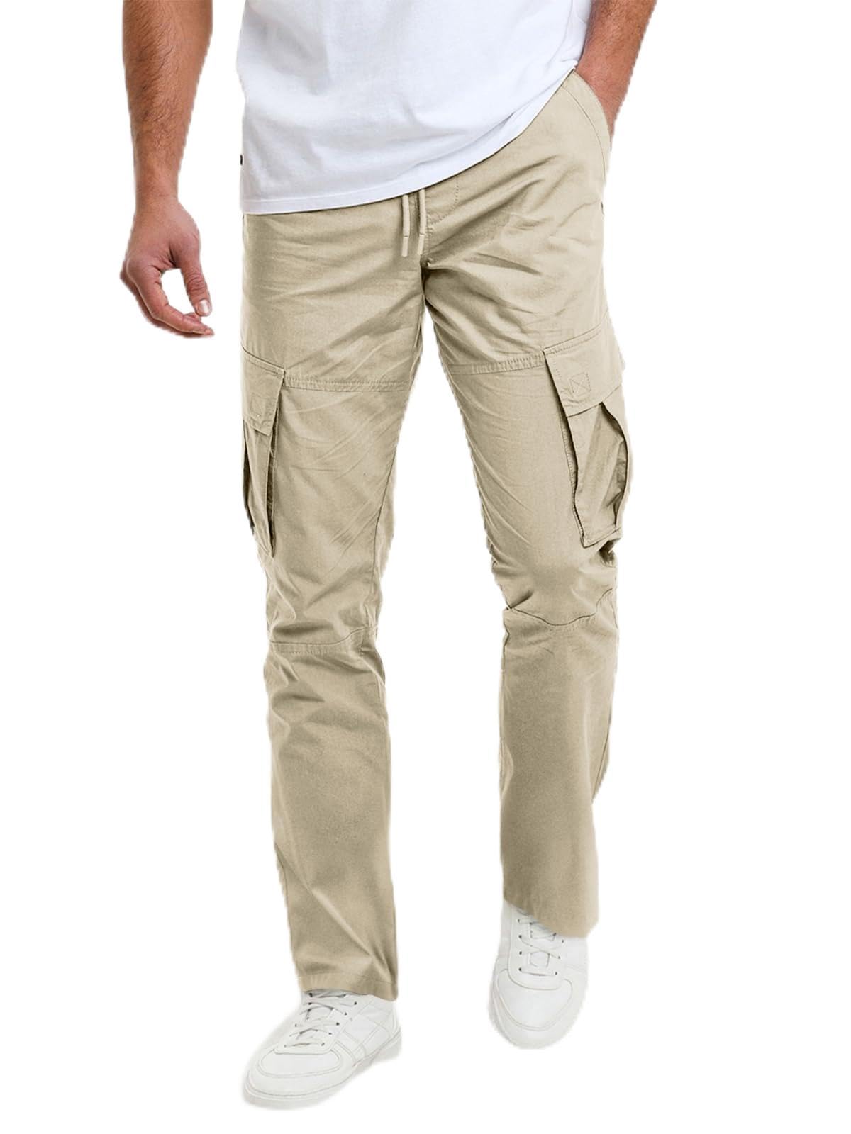 Aulemen Herren Cargohose mit Elastisch Gummizug & Taschen, Bequeme Arbeitshose mit Verstellbarem Bund für Outdoor und Freizeit M-3XL
