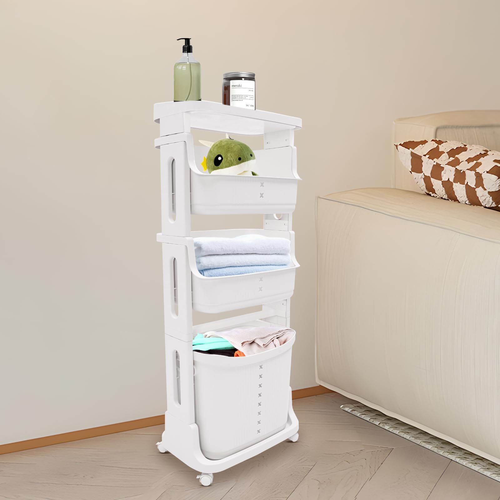 Cesto para la ropa sucia con ruedas, 3 compartimentos, varios niveles, cesta de plástico para la colada, cesta de lavandería, cesta de almacenamiento