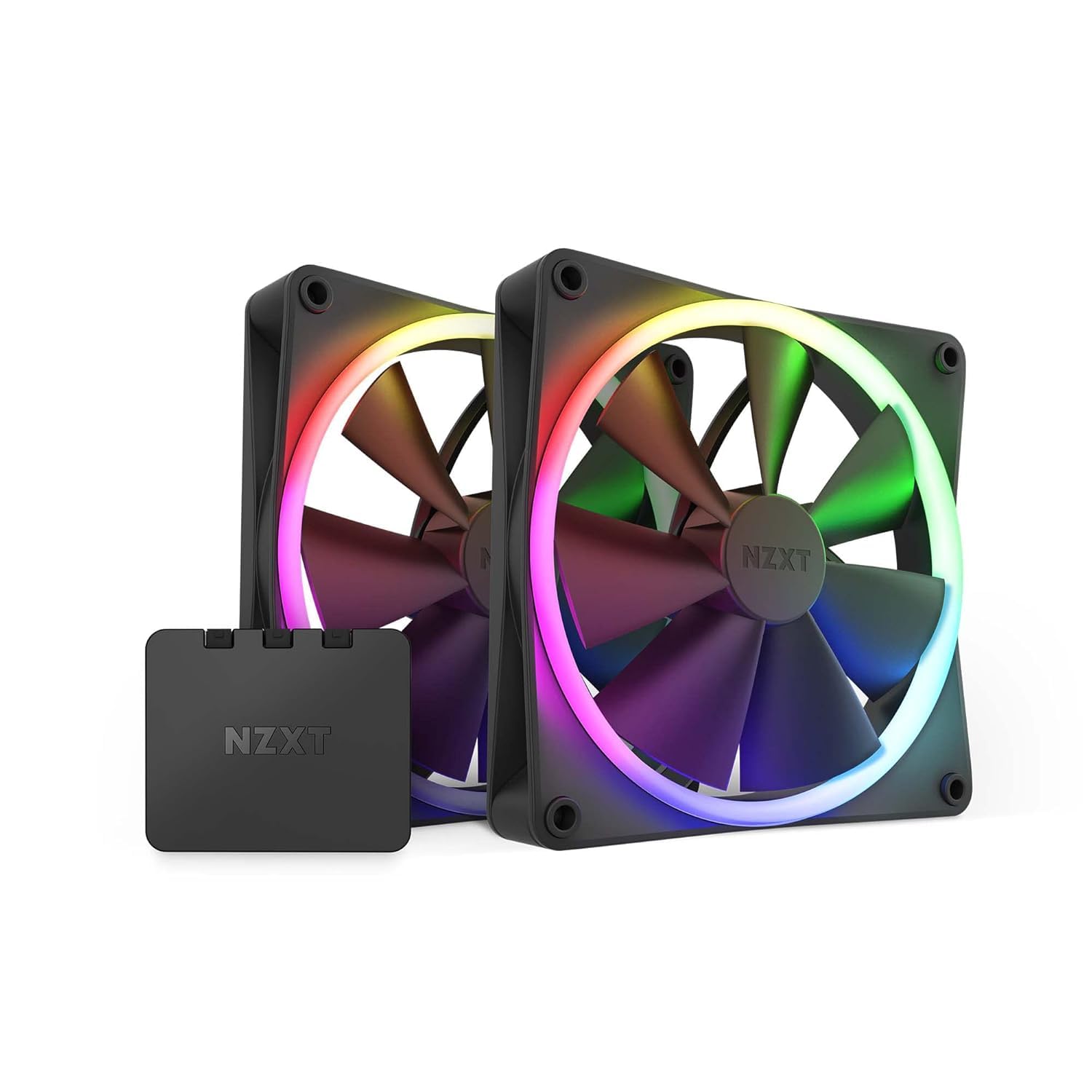 NZXT F140 RGB Fans - RF-R14DF-B1 - Erweiterte Anpassung der RGB-Beleuchtung – Flüsterleise Kühlung – Twin (RGB-Lüfter und Controller INKLUSIVE) -140mm-Lüfter – Schwarz