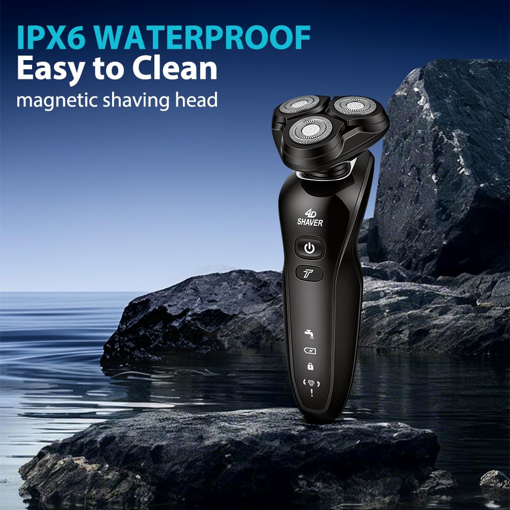 Aolso Afeitadora Eléctrica Hombre,3 in1 Afeitadora Eléctrica,Máquina de Afeitar Barba con Cortapatillas,Shave IPX6 Seco Húmedo Afeitadoras Hombre con Cabezal Flotante 4D para Padre,Novio,Marido o Hijo