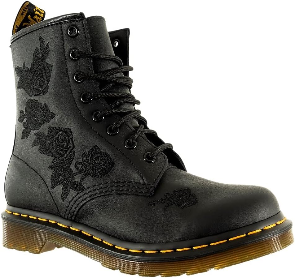 Dr. Martens Women's 8 Eye BootCombat Boot, Black Softy T, 8