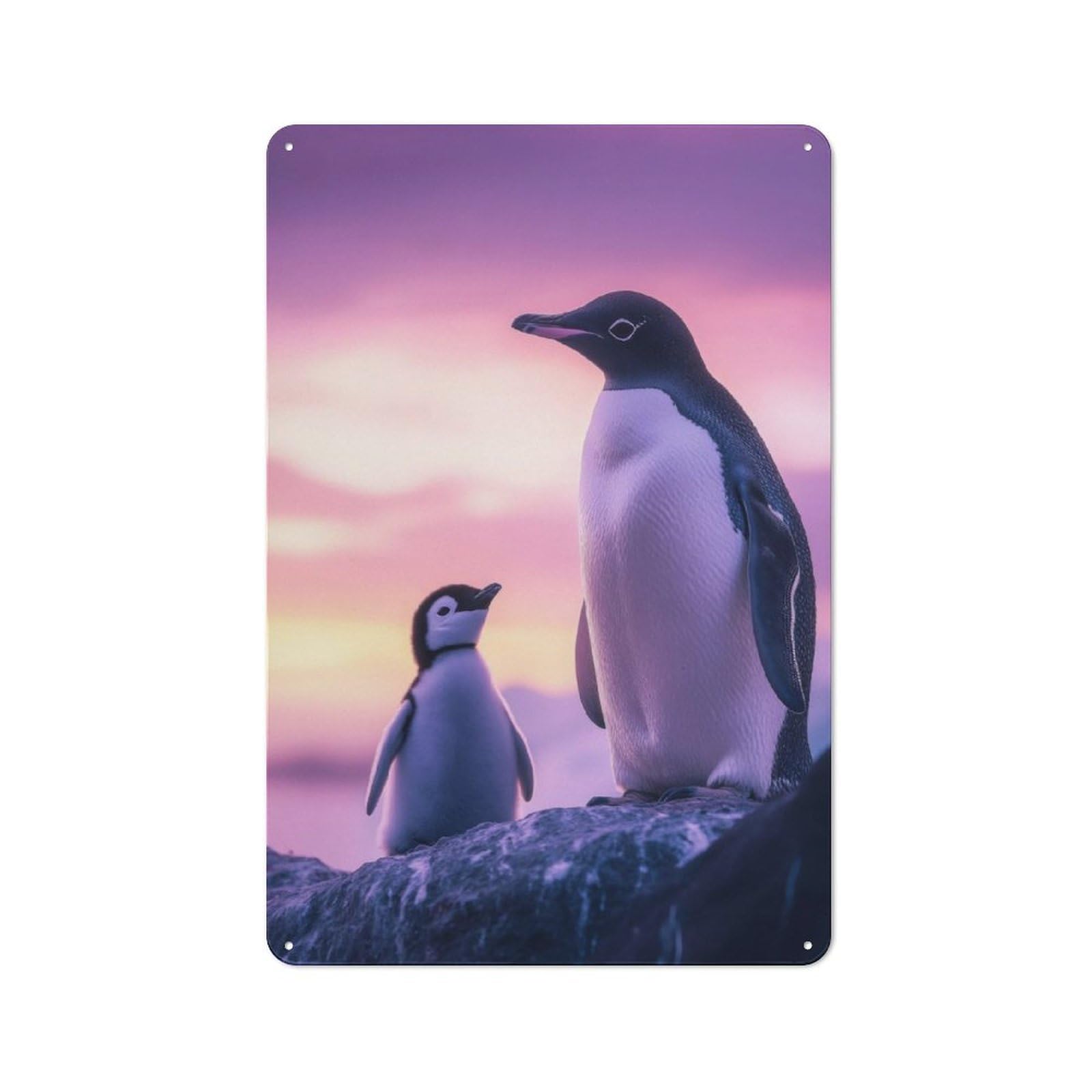 Junmoney Penguin Family Sunset Vintage Metal Sign 30X20cm For Workshop Wall, With Clear Vintage Wall Decor Character