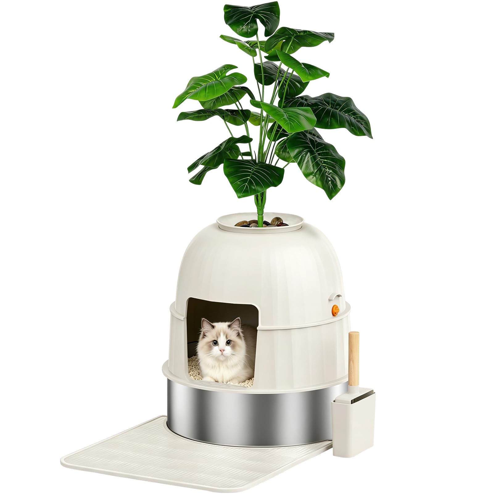 Katzenklo Blumentopf mit Kunstpflanze & Schaufeln und Streumatte