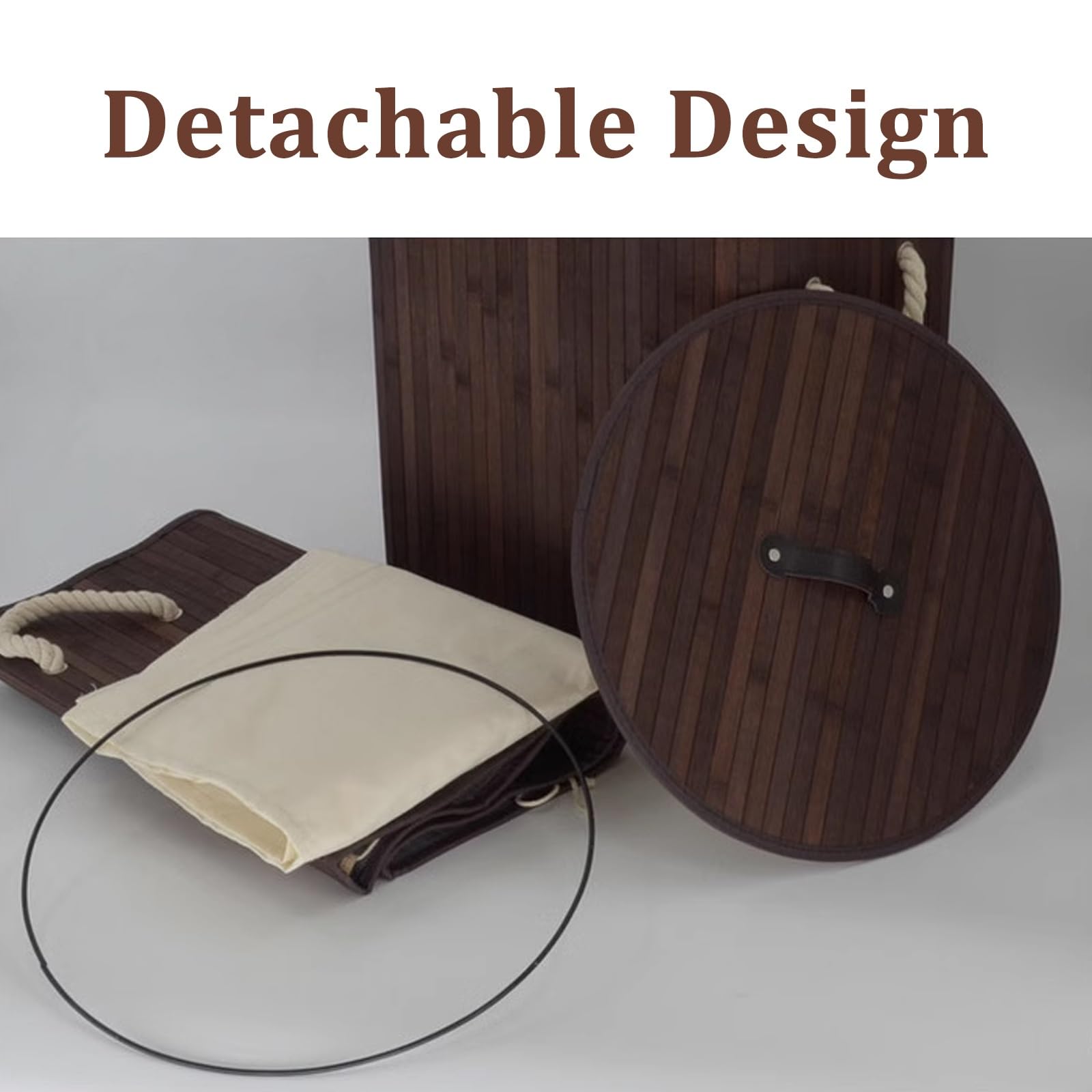 Cesto Portabiancheria con Coperchio, Cesto Biancheria Sporca Portabiancheria di Bambù e Tessuto, per Camera, Bagno, Lavanderia, Facile da Pulire(Natural Wood,Square)
