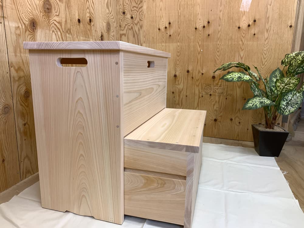 Amazon｜収納式ステップ 踏み台 引き出し式 無塗装白木 60×30×53cm 二  