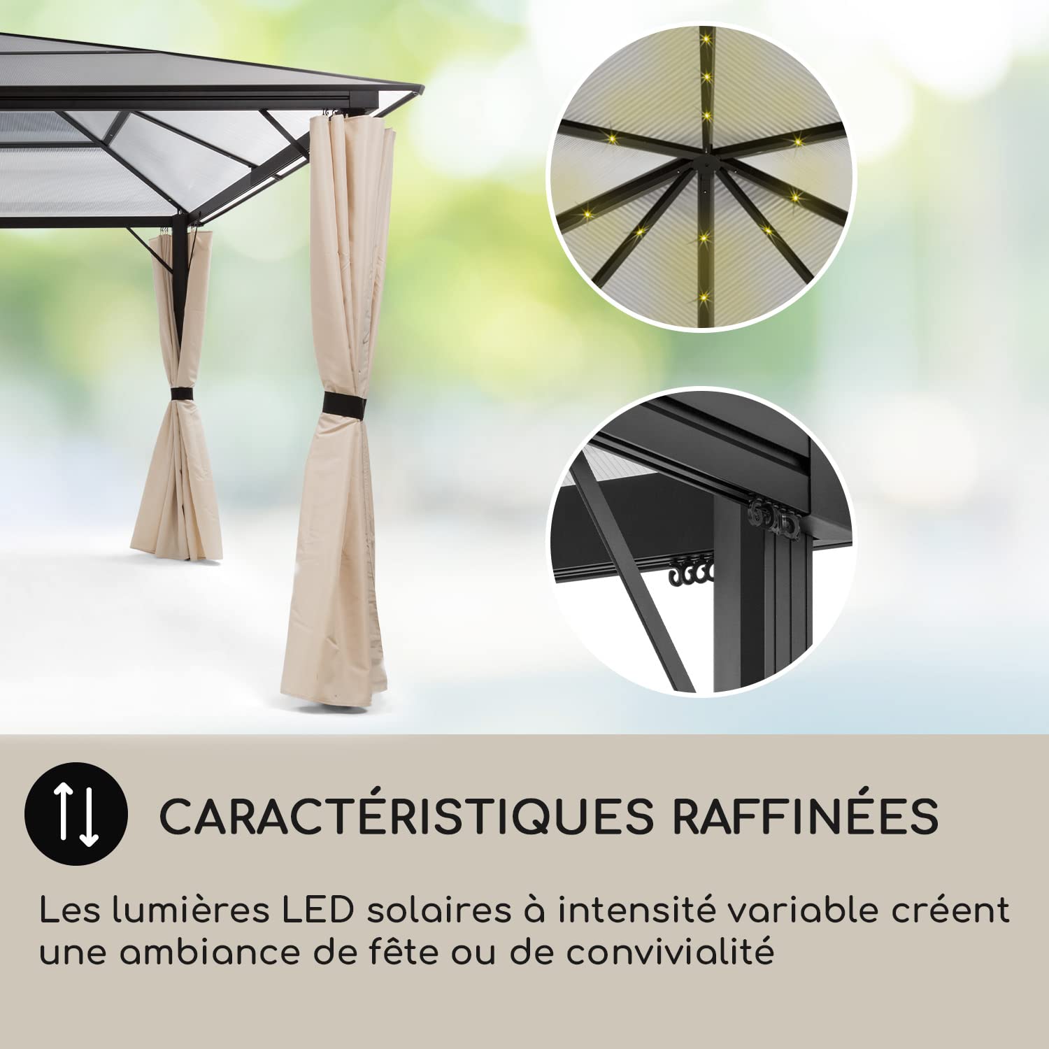Blumfeldt Pergola Aluminium Polycarbonate 3x4m, Pergola Terrasse, Toit Rigide en Polycarbonate, en Verre Translucide et Eclairage LED Réglables, Structure Alu, 3x4, Tonnelle de Jardin