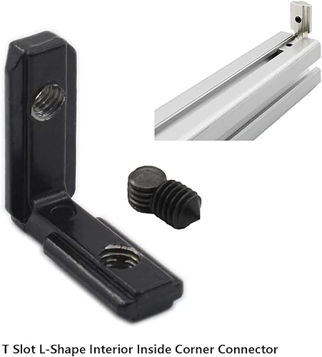 Miniatura 3 de 20 piezas de ranura en T negra en forma de L para interior de esquina interior, junta interior de perfil de aluminio de 90 grados con tornillos M5,