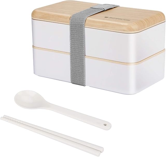Zwini Lunch Box 2 Tiers Bento Box 1200ML Food Container Microwave Dishwasher Safe Bento Lunch Box with Cutlery Set for Adult, Kids and Student (Lunch Box)