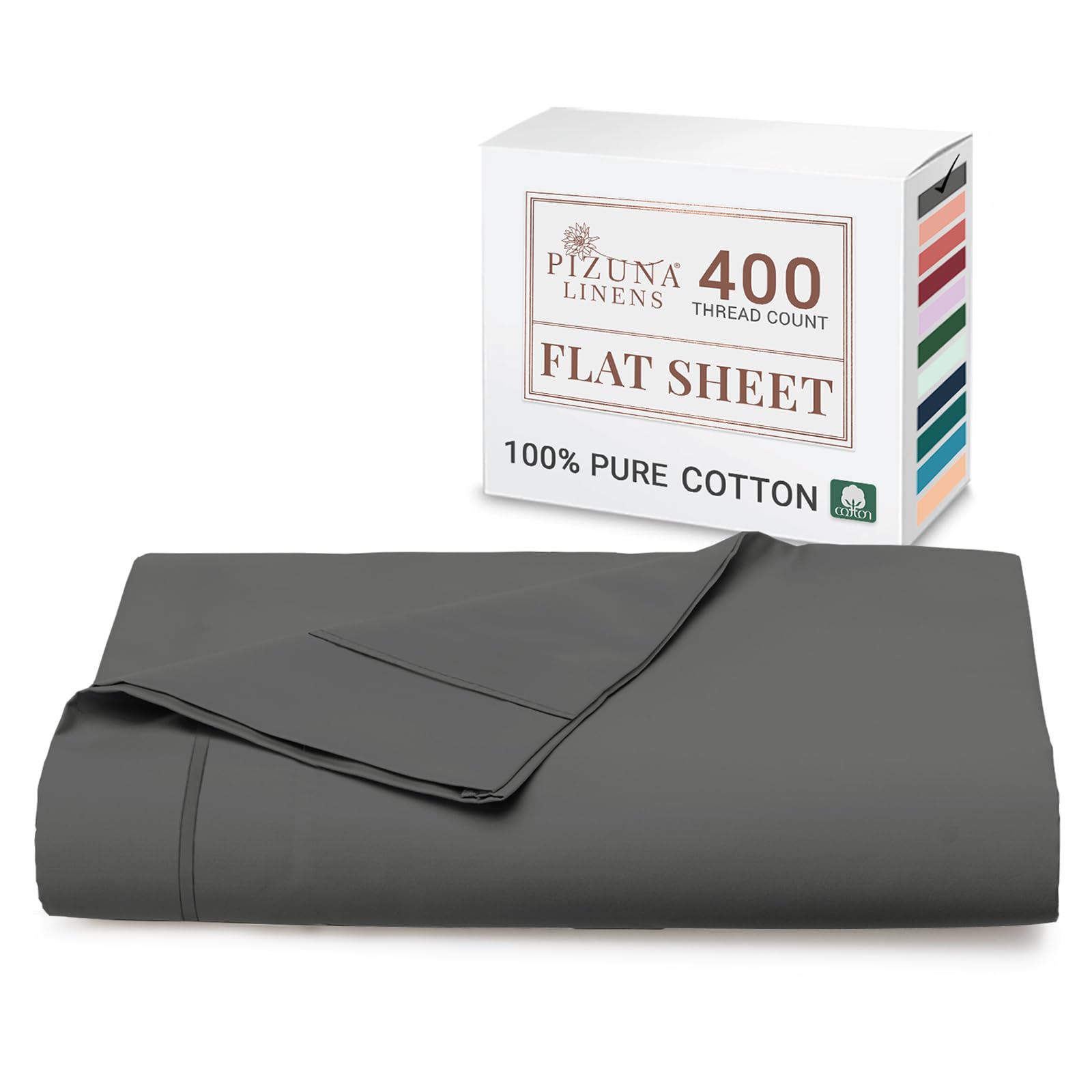 Pizuna Men's Dark Grey Super King Flat Sheet 400 Thread Count Long Staple 100% Cotton Flat Sheet Super King 300X280 Cm, Sateen Weave Top Sheet Super King (Cotton Flat Sheet Super King Size)