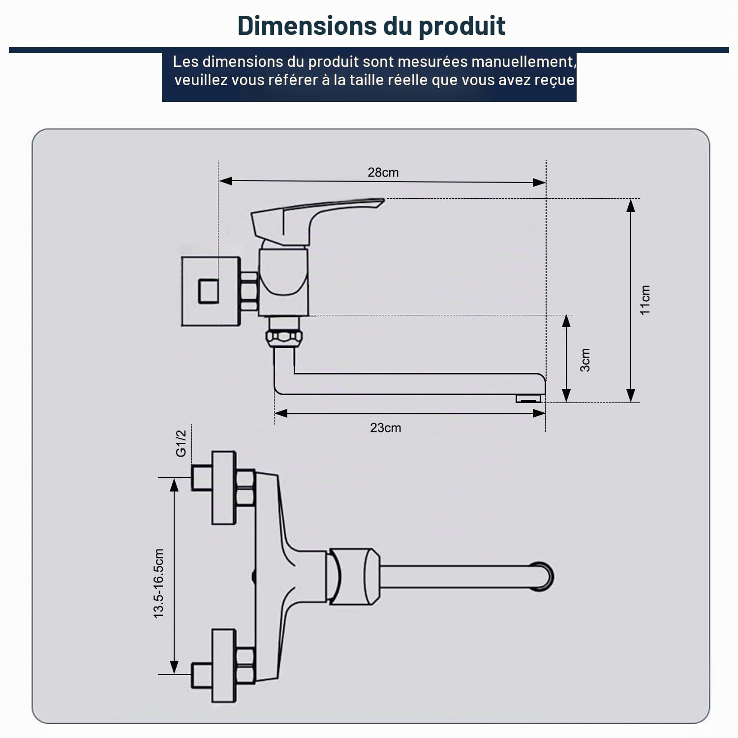 Robinet Mural Cuisine, Mitigeur Mural Inoxydable, Pivotant à 360° pour Évier de Cuisine, Eau Chaude et Froide, Trous de Montage Réglables, Bras Pivotant 23cm, Brossé