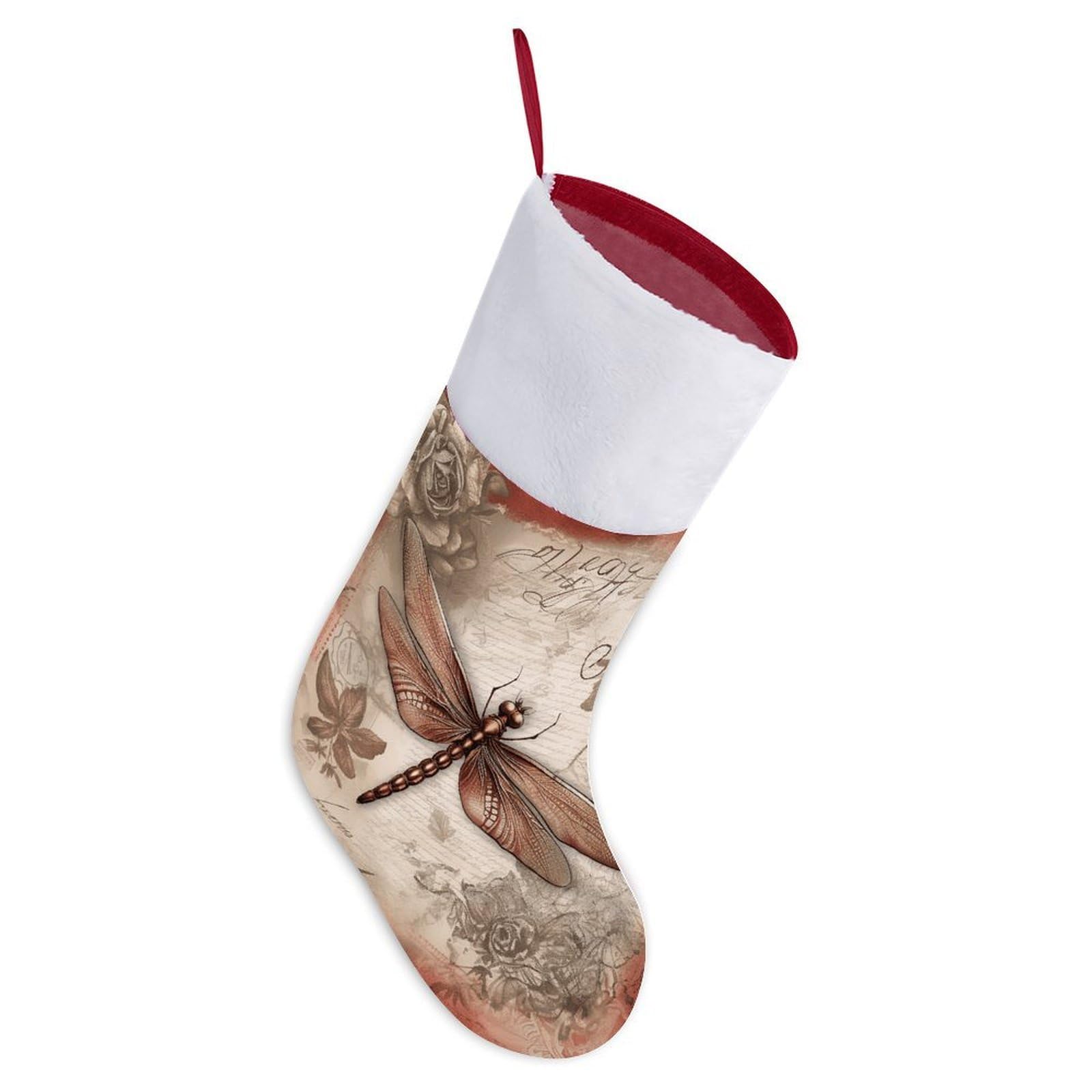 Dragonfly Bee2 Christmas Stocking, 16.5 Inch Festive Themed Socks Personalized Hanging Stockings Large Super Soft Xmas Stocking for Xmas Tree Mantel Party Decor