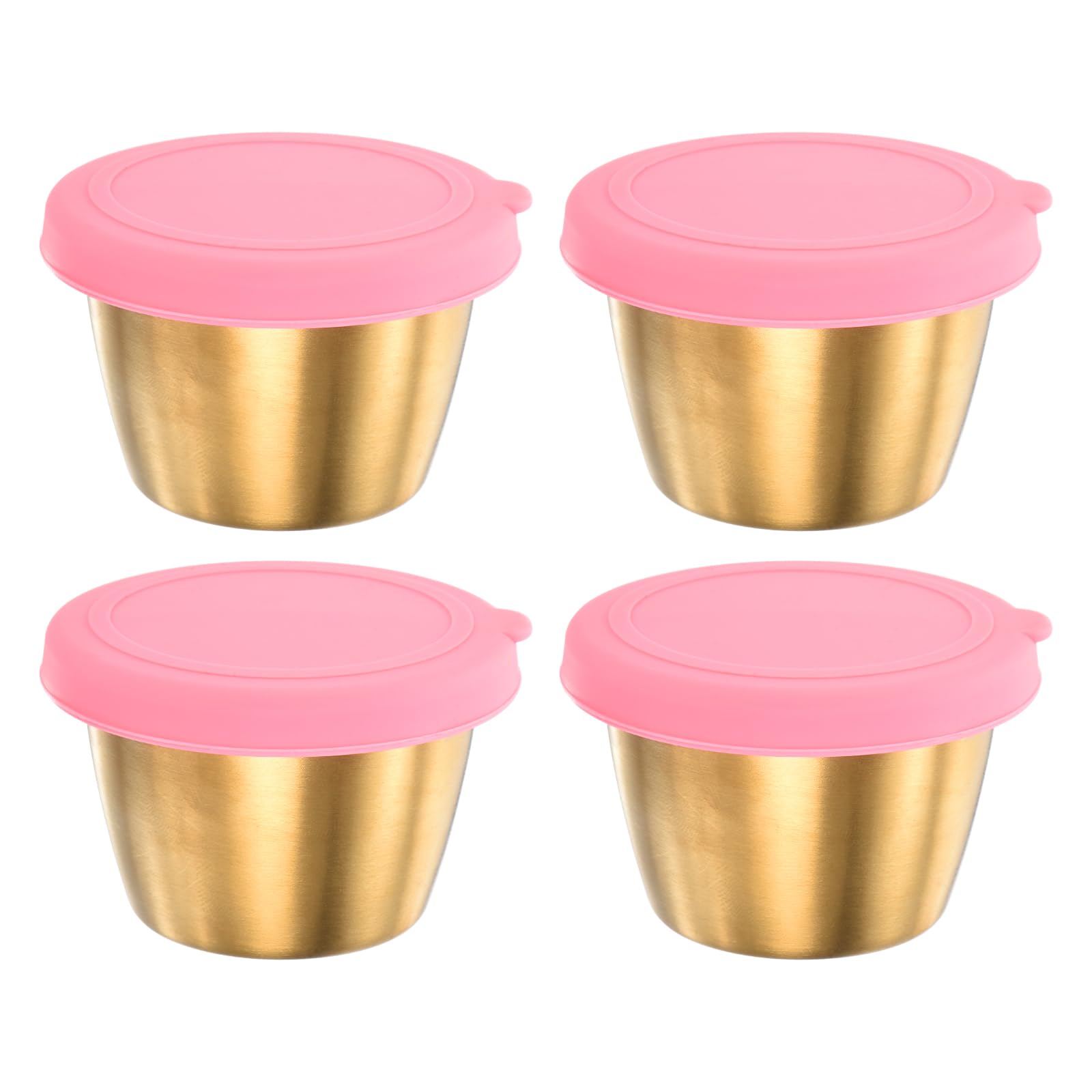 Uxcell 4pcs Salad Dressing Container, 2.4oz Stainless Steel Condiment Containers with Lids, Metal Snack Containers For Lunch Box, Pink