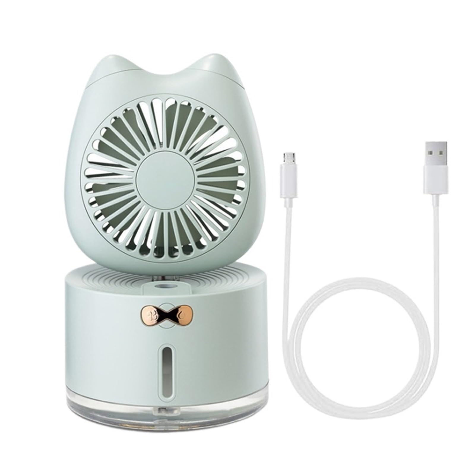Desk Fan Rechargeable 3 Speed Portable Table Cooling With Mist Humidifier And Night Light Base Airflow Comfort Refreshing Breeze(Green)