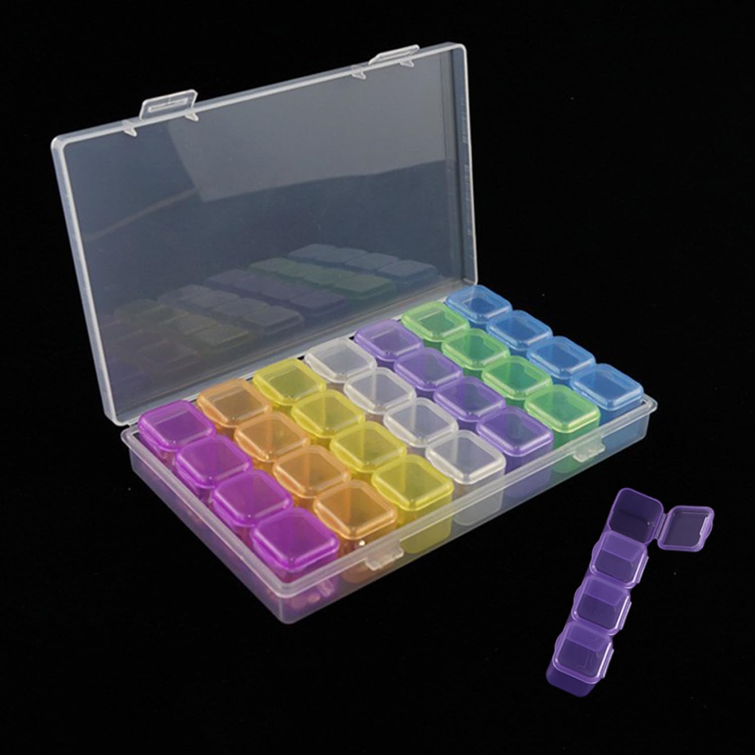 17x11cm Small Storage Box with Lid 28 Grids Colorful Plastic Box Removable Diamond Art Craft Storage Box with Compartments Bead Organiser Screw Storage Boxes Nail Jewelry Earring Container Tackle Box