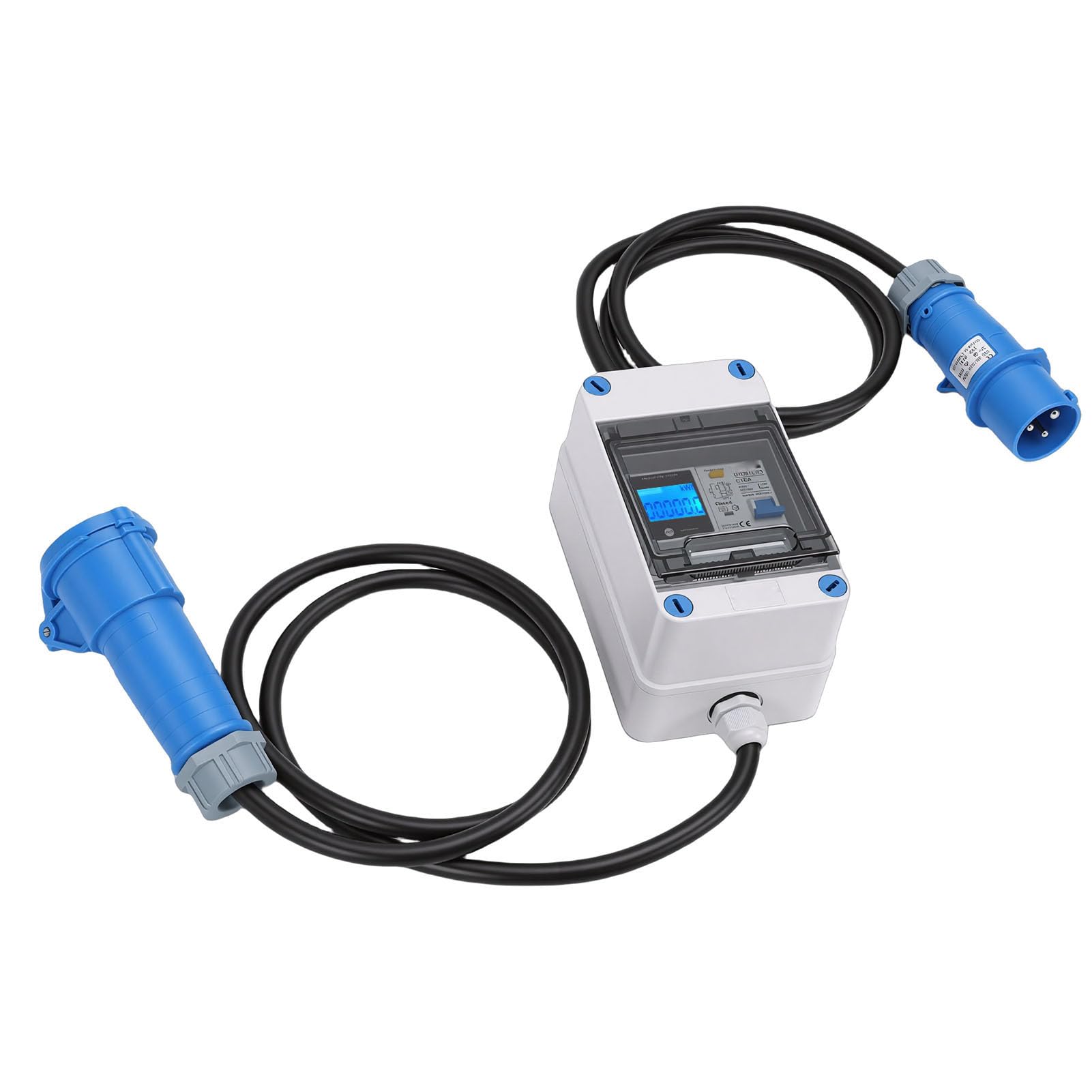 Contatore Elettrico Digitale Mobile 16A con Spina CEE e Protezione Dalle Perdite 1P+N, Misuratore KWH Intermedio Impermeabile IP67, Display LCD Retroilluminato, per, Campeggio,