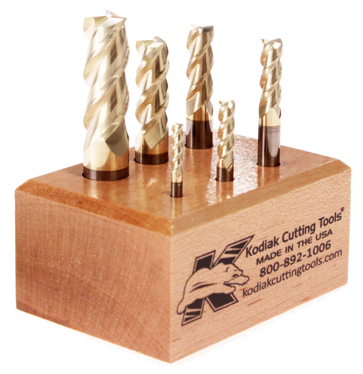 Kodiak Cutting Tools LH-FFPE-8HCD USA Made High Performance Aluminum Cutting Micrograin Carbide End Mill Set, ZrN Coated, 1/8" to 1/2" (Pack of 6)