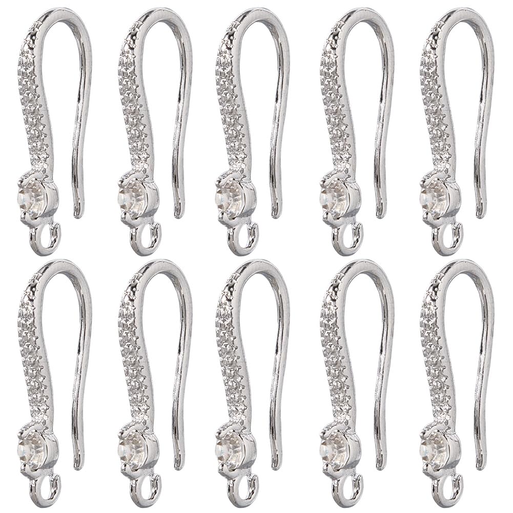 SOFPLATE 1 Box 60Pcs Rhinestone Earring Hooks Brass Ear Wires Small White K Earwire Drop Dangle Findings with Open Hole Fish Bulk Earrings Hook for