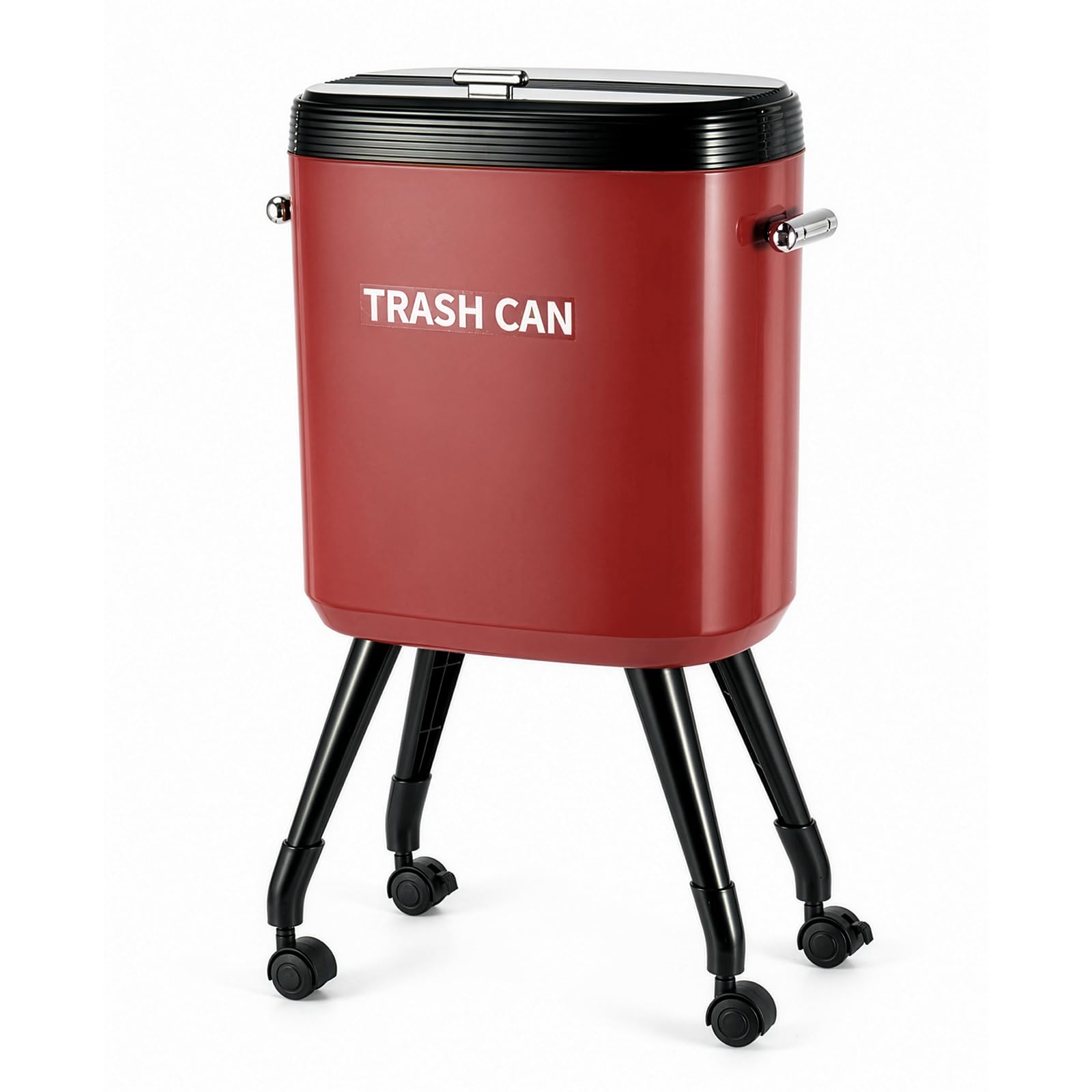 evergoods 15L Trash Can Waste Bin with Wheels Slide Lid Narrow Red