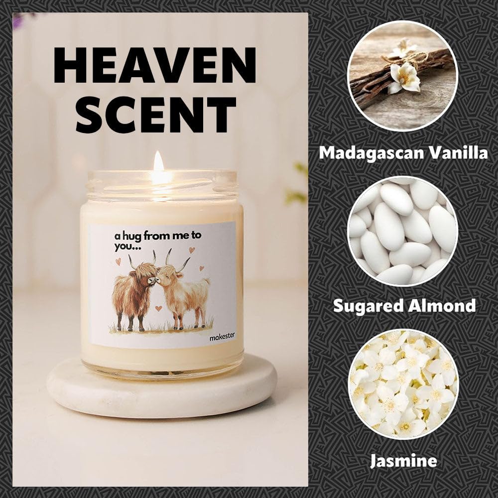Highland Cow Gifts - Luxury Soy Wax Candle - Vanilla, Jasmine, Sugared Almond - Makester, White - Image 4
