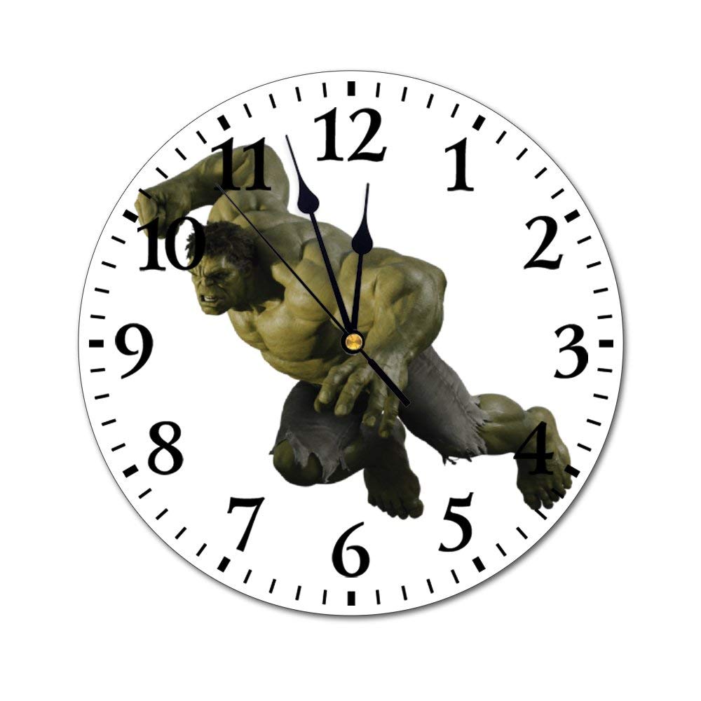 MEIMEI 10 inch Fashion Indoor Silent Decorative Battery Operated Lager Wall Clock for Living Room Home Office School Rustic Clock Round Wall Clock-Hulk Avengers