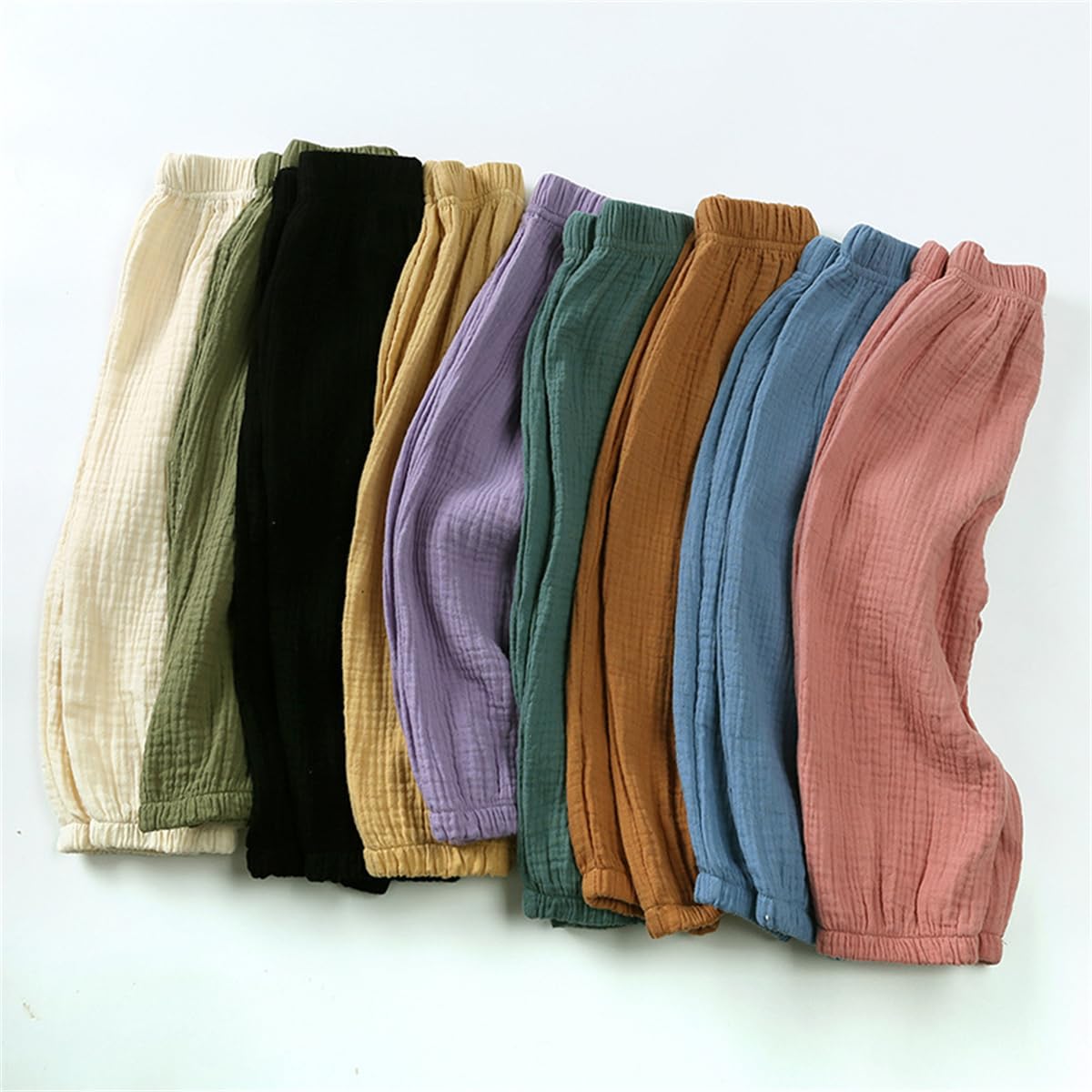 Lot de 3 Pantalon Bloomers Été pour Bébé Pantalon en Coton Lin Pantalon Bouffant à Couleur Unie Pantalons de Survêtement Harem Été Pantalon Long Décontracté Jogging pour Garçon Fille 1-8 Ans