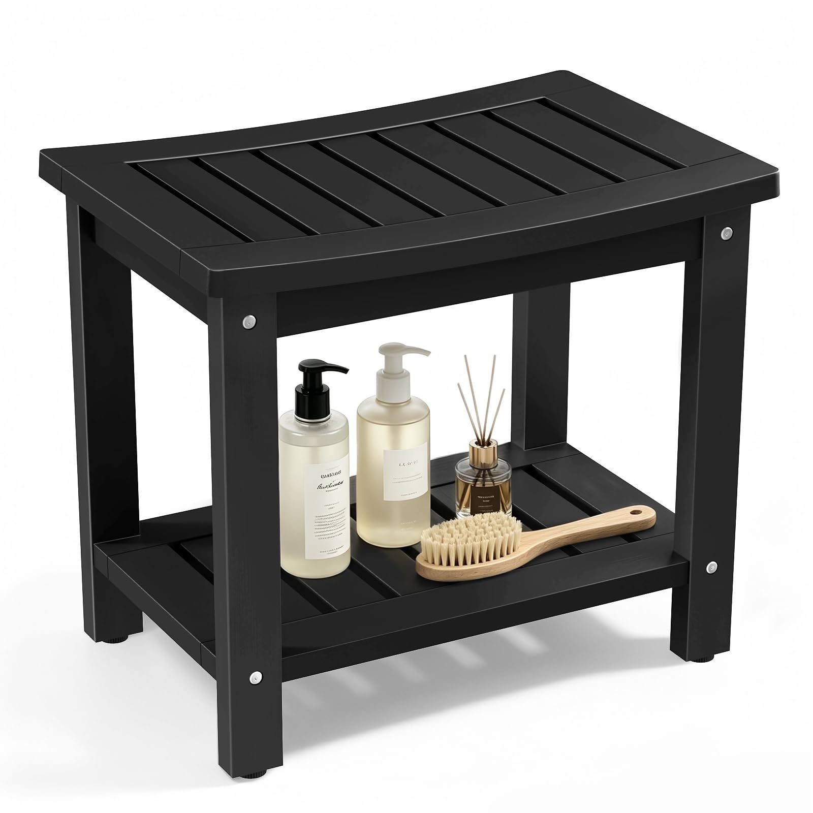 Psilvam 21 inch Poly Lumber Shower Bench Seat in Black